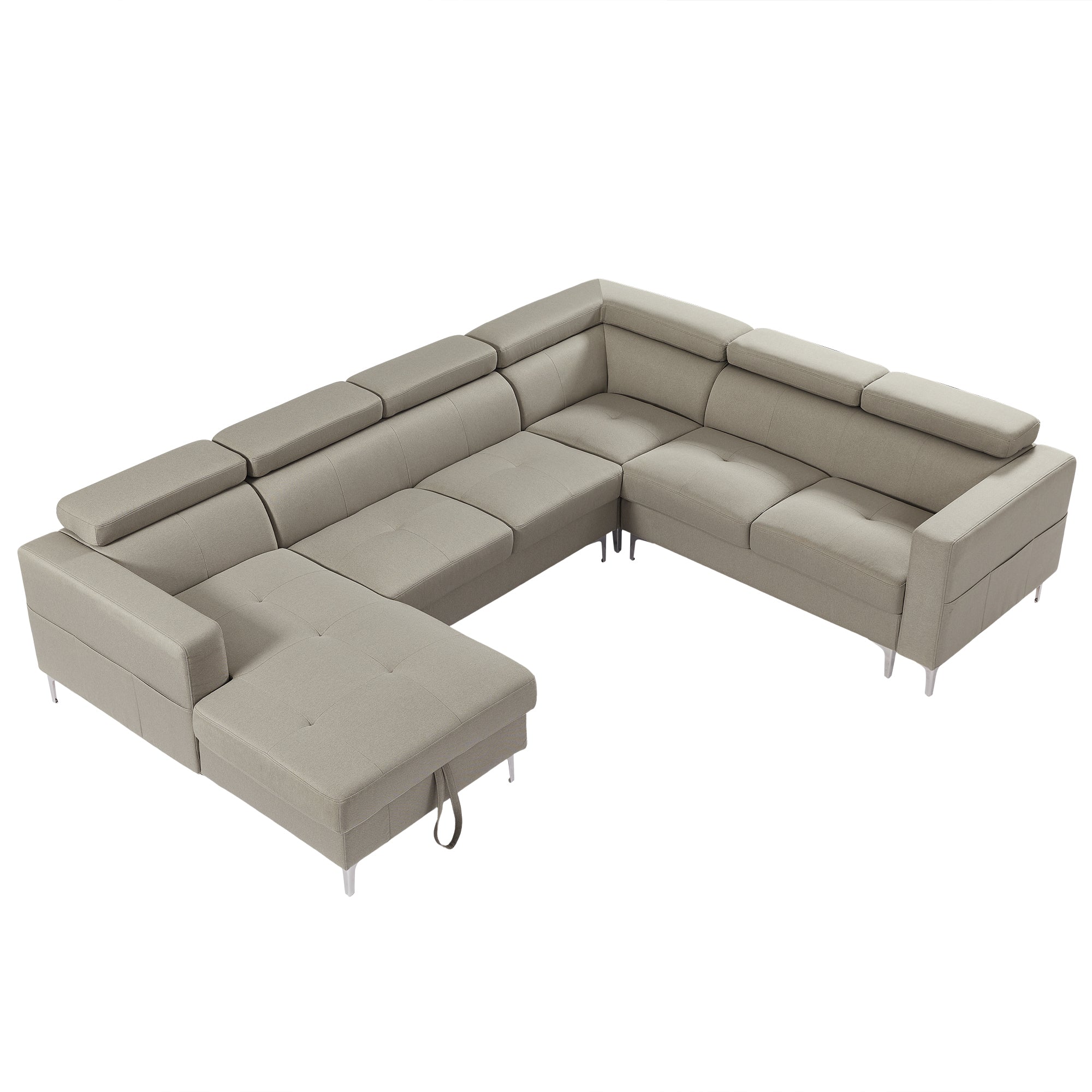 120'* 94.5" 3-Piece Sectional Sofa U Shape with Storage Left Chaise Lounge with Head Adjustment Linen Fabric (DC Smoke Wood Color)