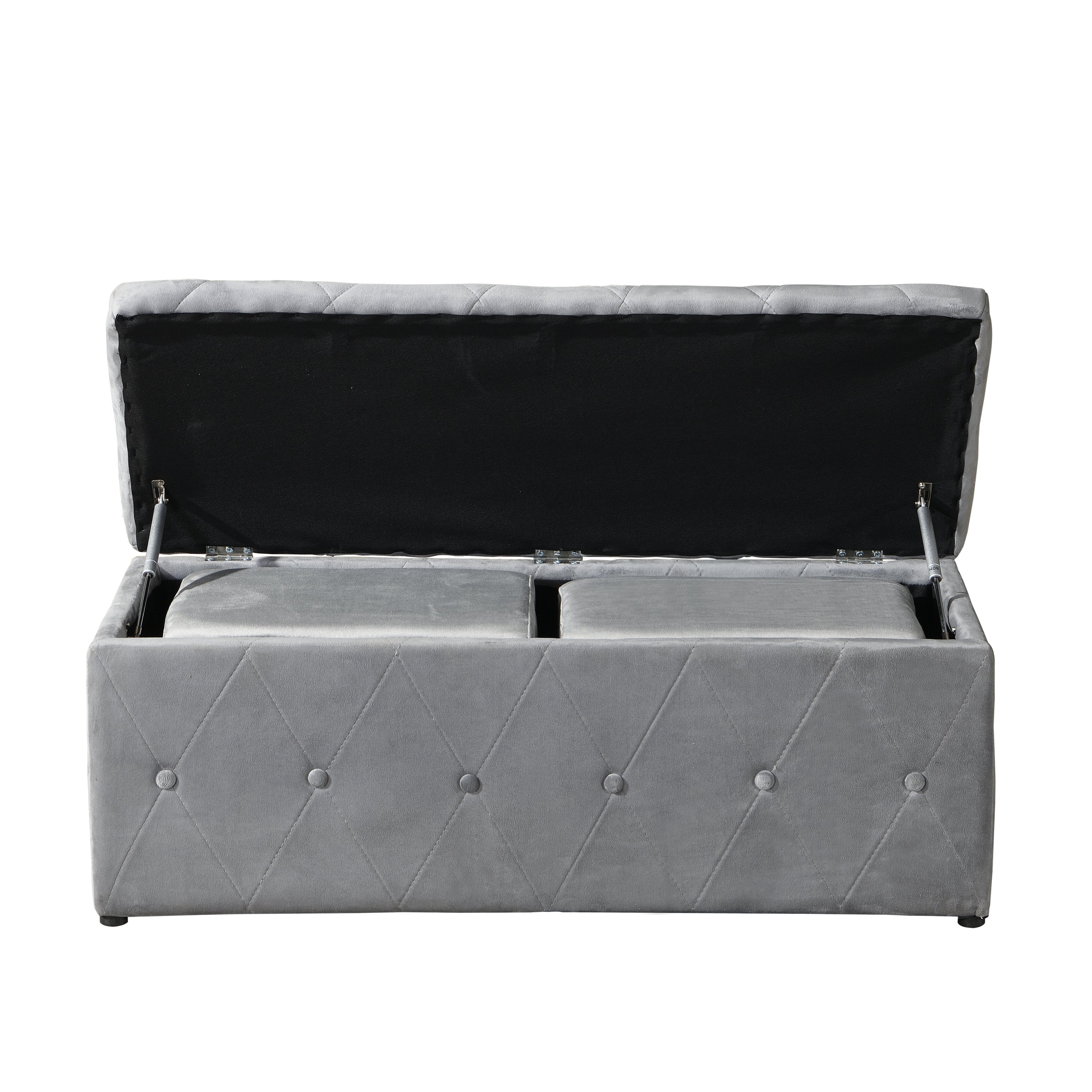 1 Piece Rectangular Storage Ottoman Short velvet with 2 Set Ottomans (Light Gray)