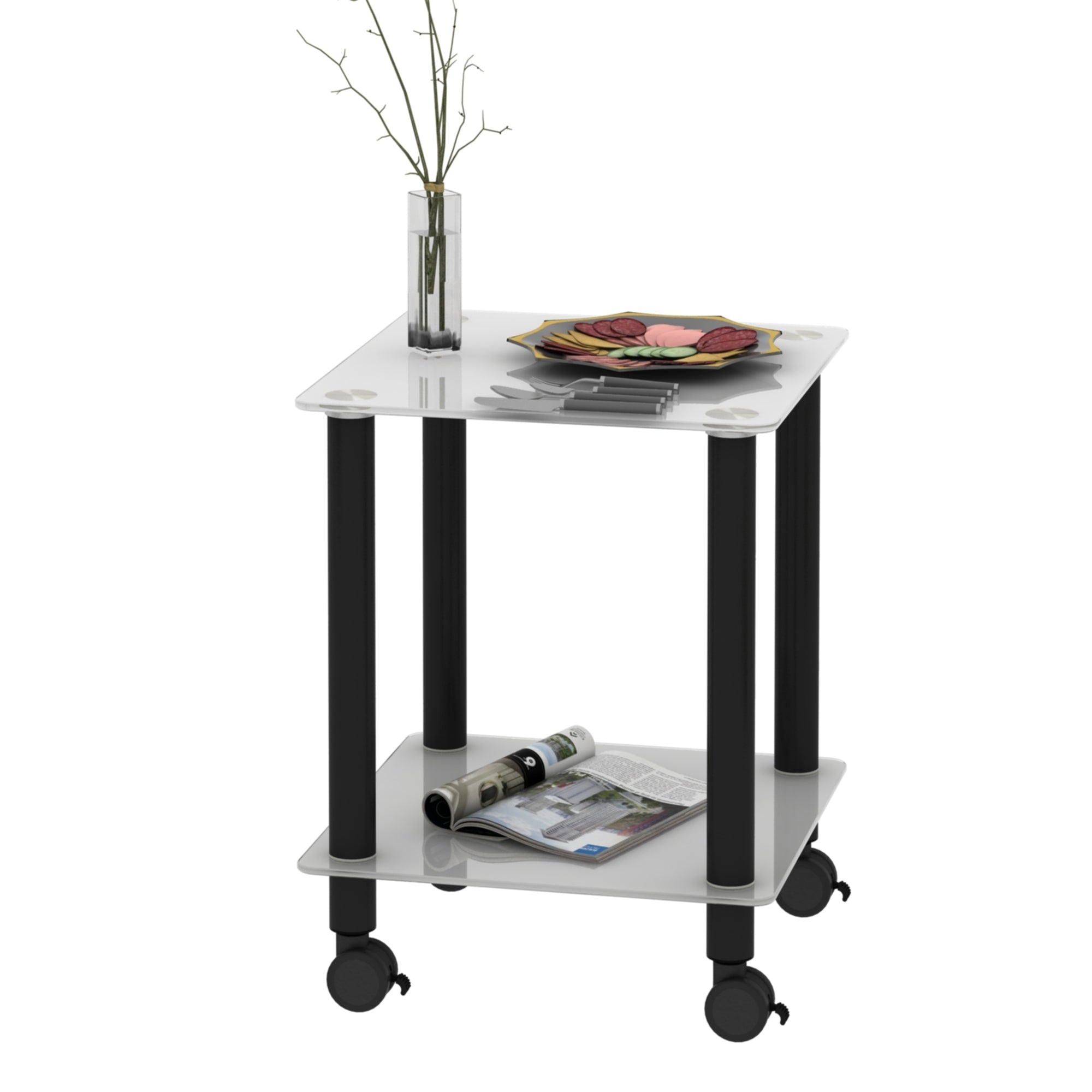 1-Piece White+Black Side Table , 2-Tier Space End Table ,Modern Night Stand, Sofa table, Side Table with Storage Shelve