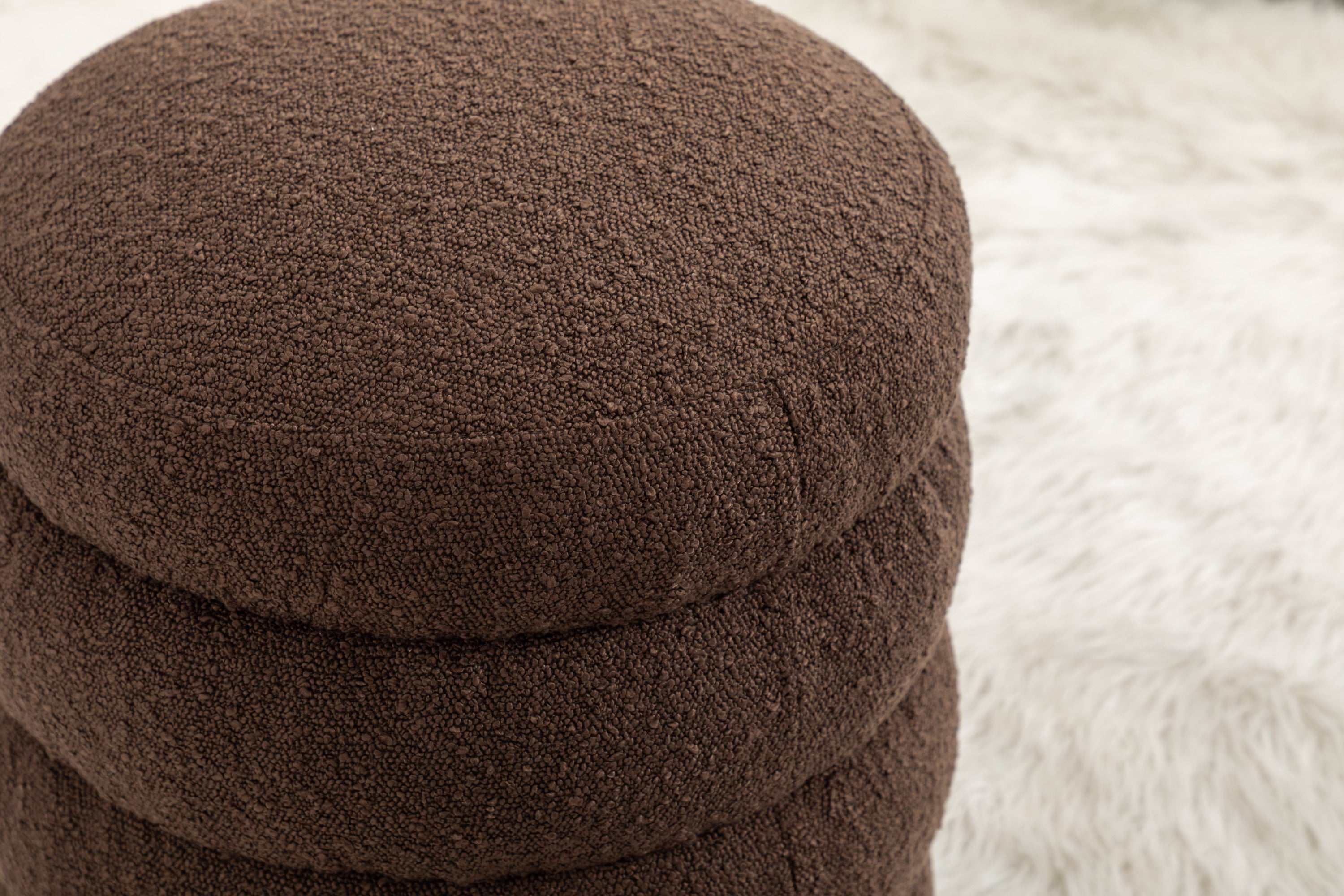 006-Soft Boucle Round Ottoman Footrest Stool,Brown