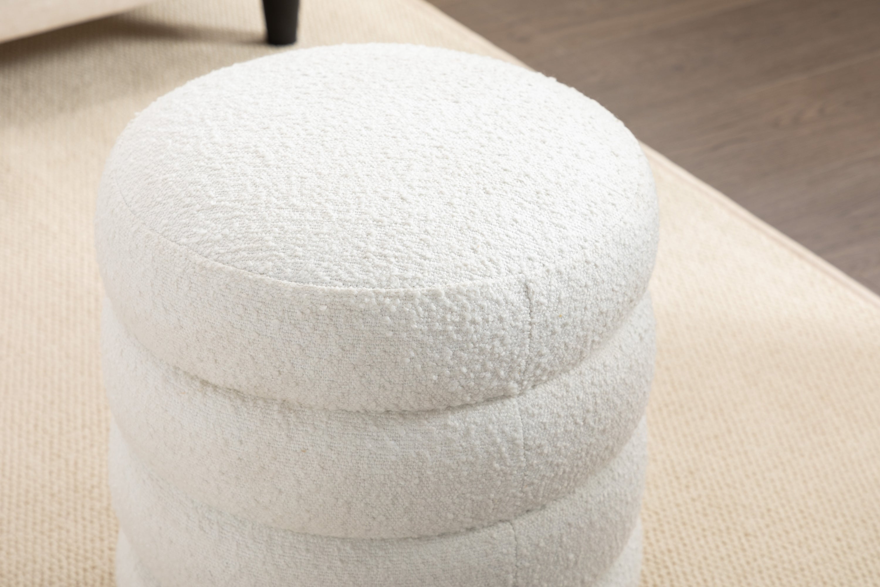 006-Soft Boucle Round Ottoman Footrest Stool,White