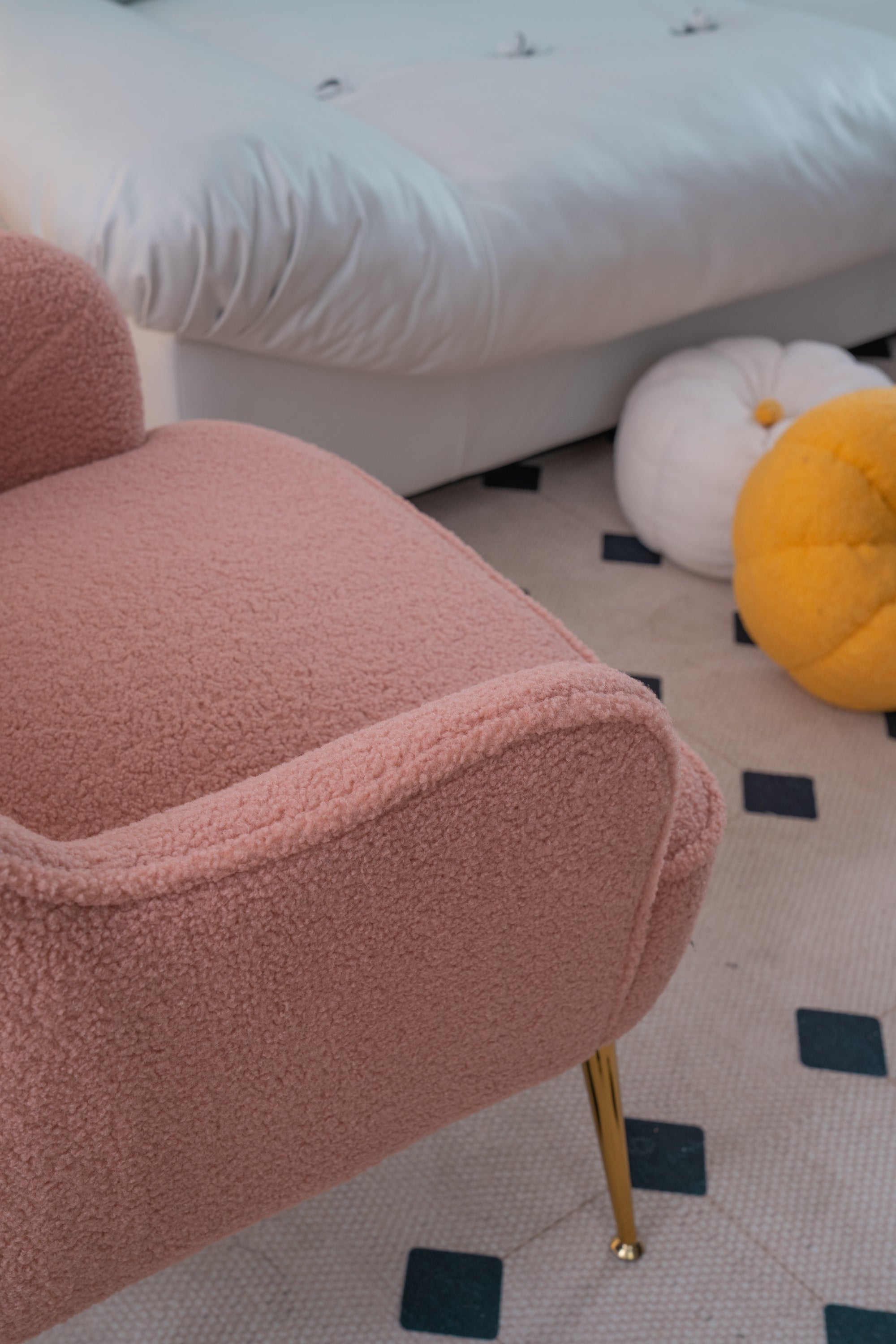 001-Modern Soft Teddy fabric Ergonomics Accent Chair With Gold Legs And Adjustable Legs For Indoor Home,Pink