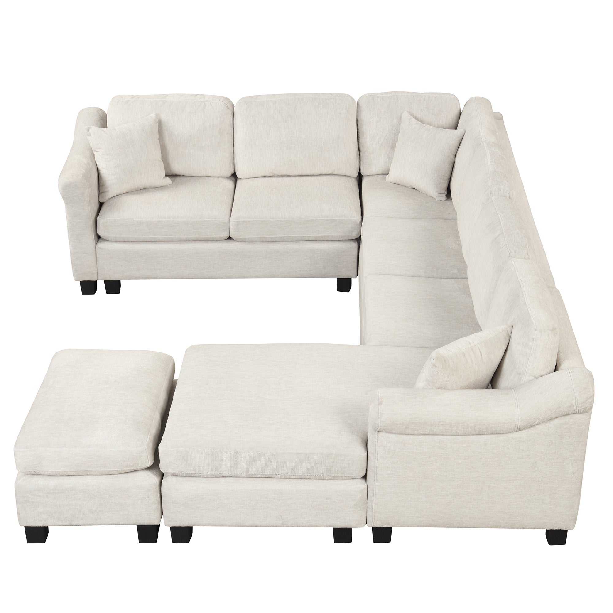 122.1" *91.3" 4pcs Sectional Sofa with Ottoman with Right Side Chaise velvet fabric White