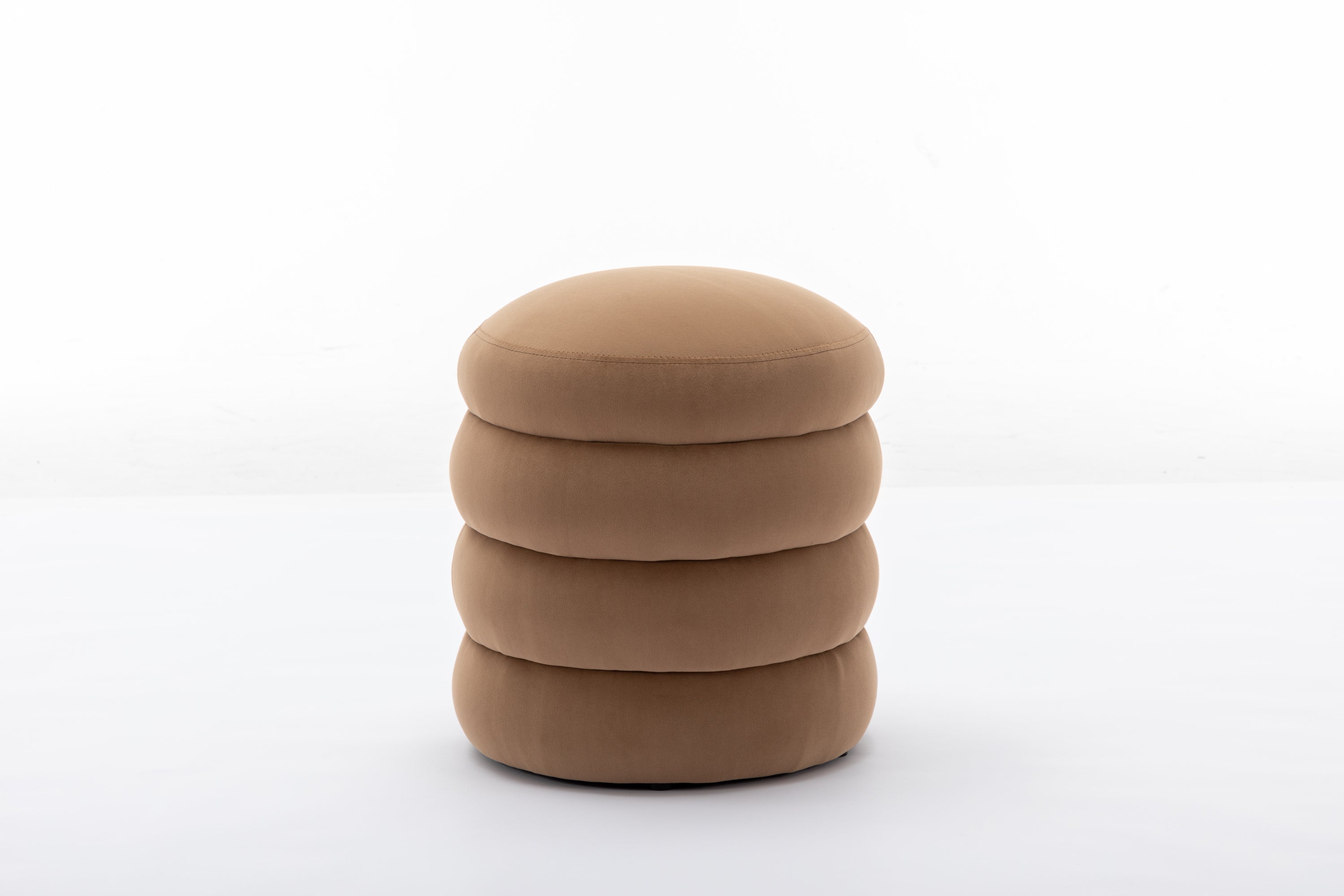 006-Soft Velvet Round Ottoman Footrest Stool,Coffee