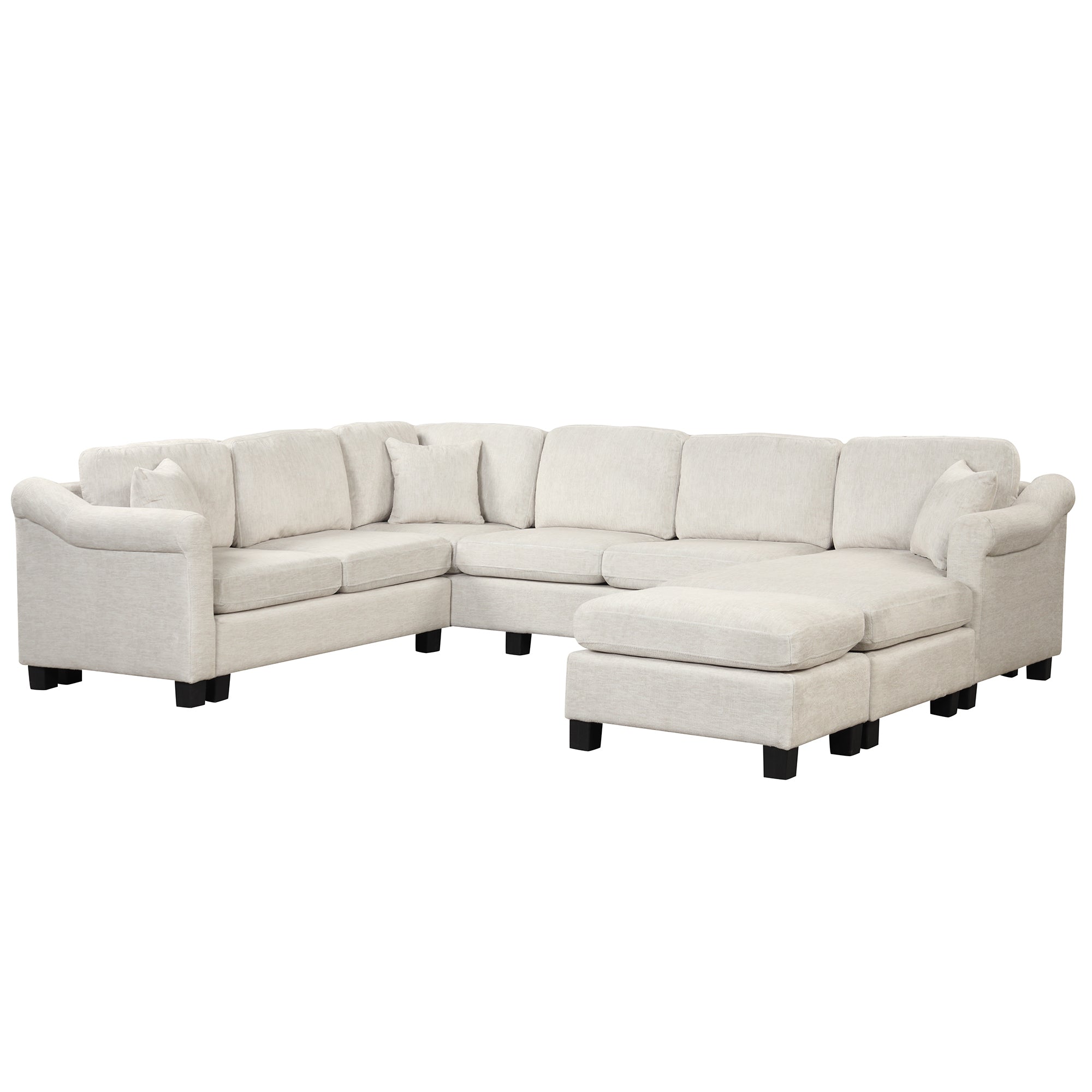 122.1" *91.3" 4pcs Sectional Sofa with Ottoman with Right Side Chaise velvet fabric White