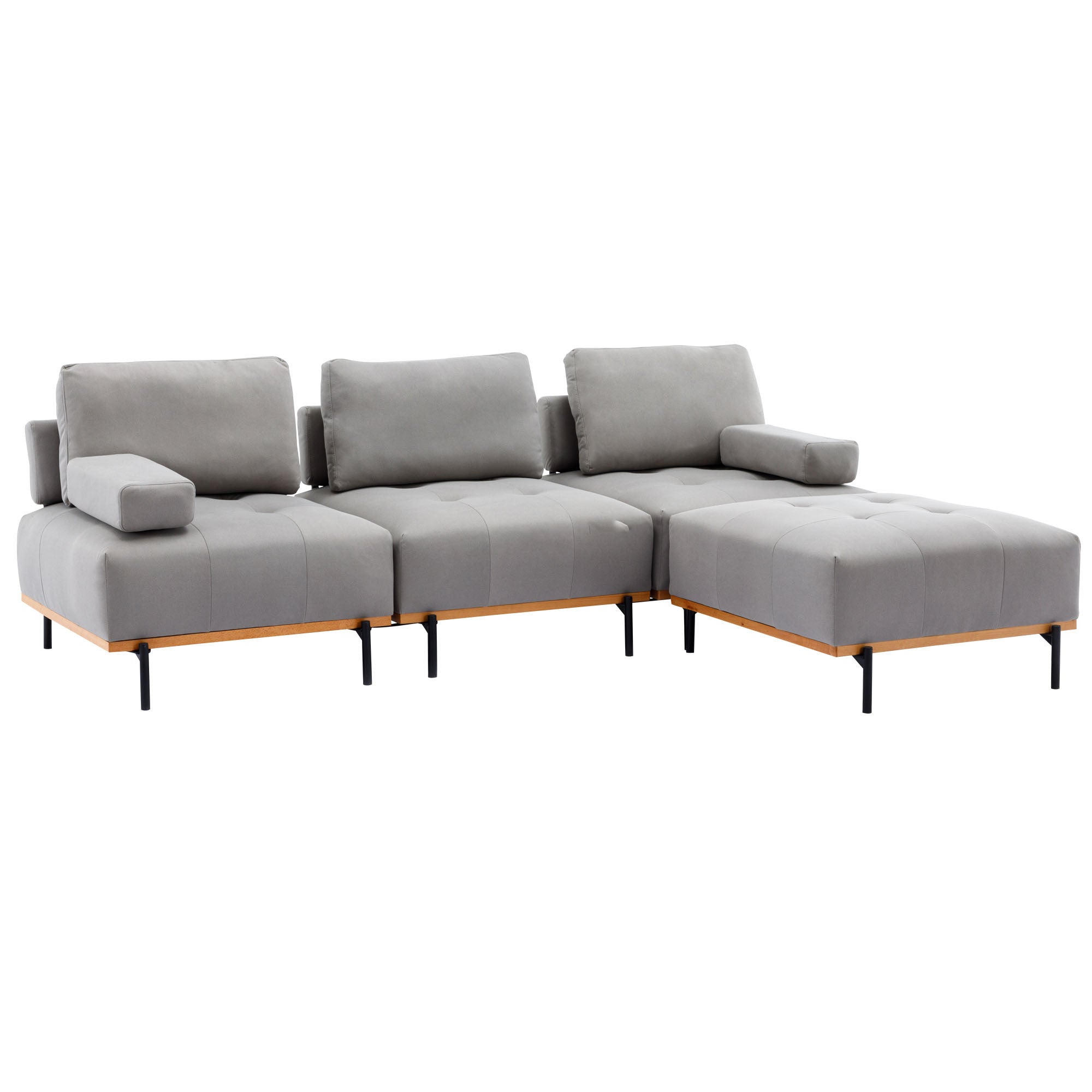 100.7'' L-Shape Sectional Sofa 3-Seater Couches with a Removable Ottoman, Comfortable Fabric for Living Room, Apartment, Grey