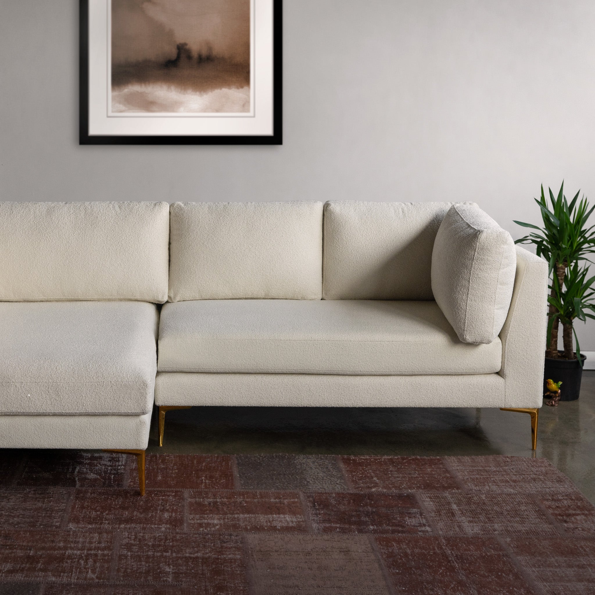 Chamberlain Sectional Sofa Left Chaise Beige Boucle