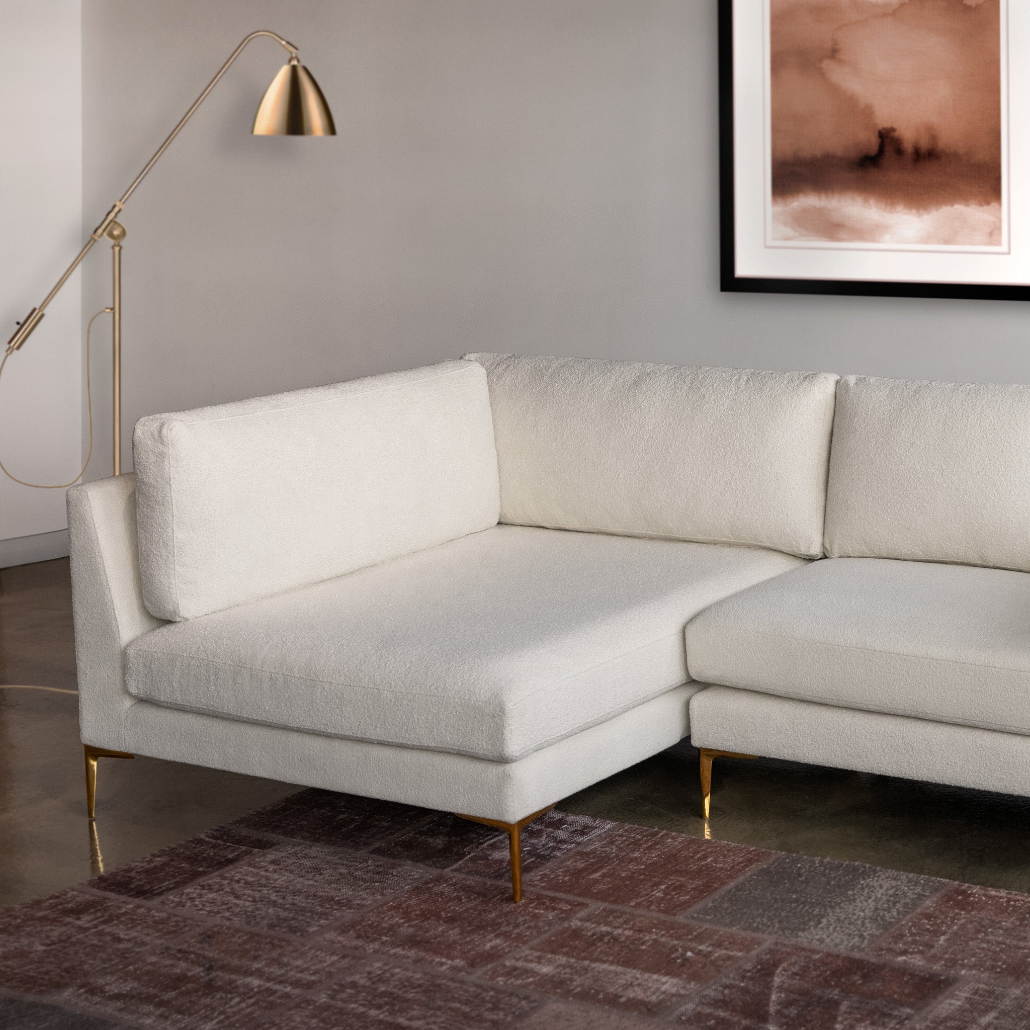 Chamberlain Sectional Sofa Left Chaise Beige Boucle