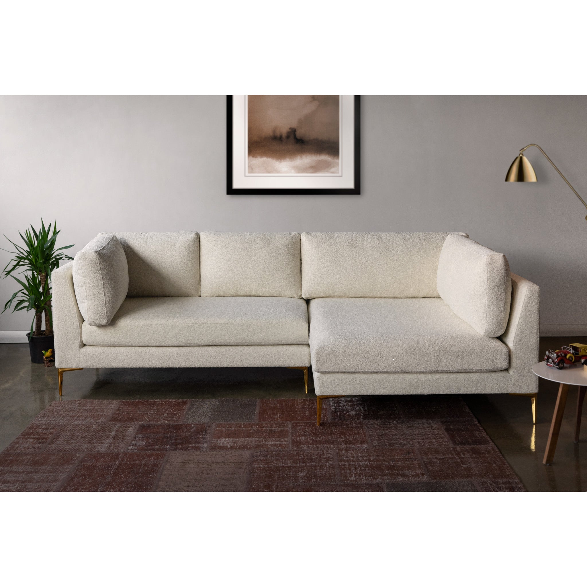 Chamberlain Right Facing Chaise Sectional Sofa Beige Boucle