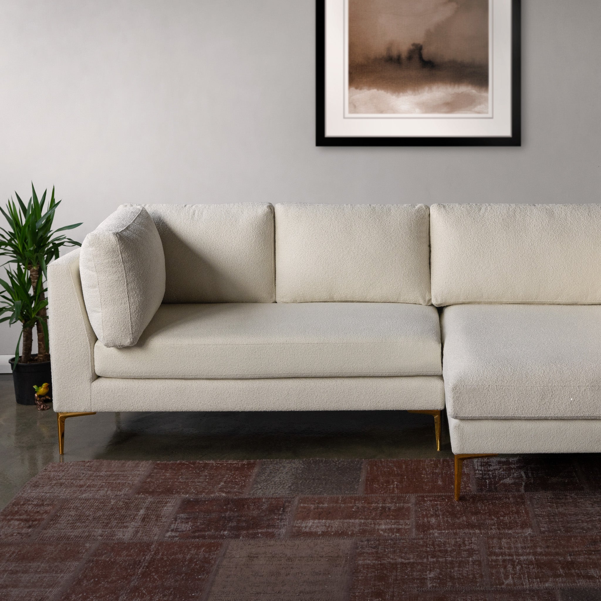 Chamberlain Right Facing Chaise Sectional Sofa Beige Boucle