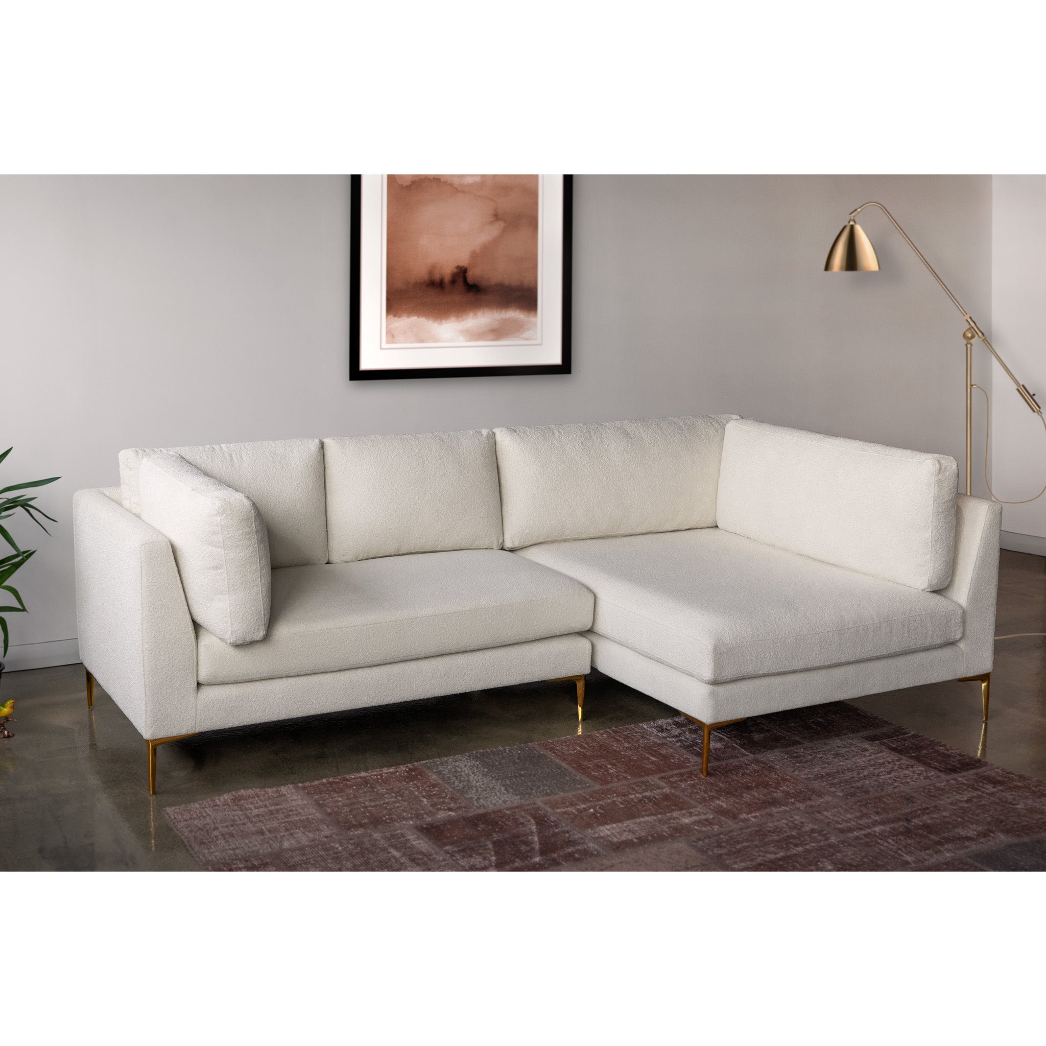 Chamberlain Right Facing Chaise Sectional Sofa Beige Boucle