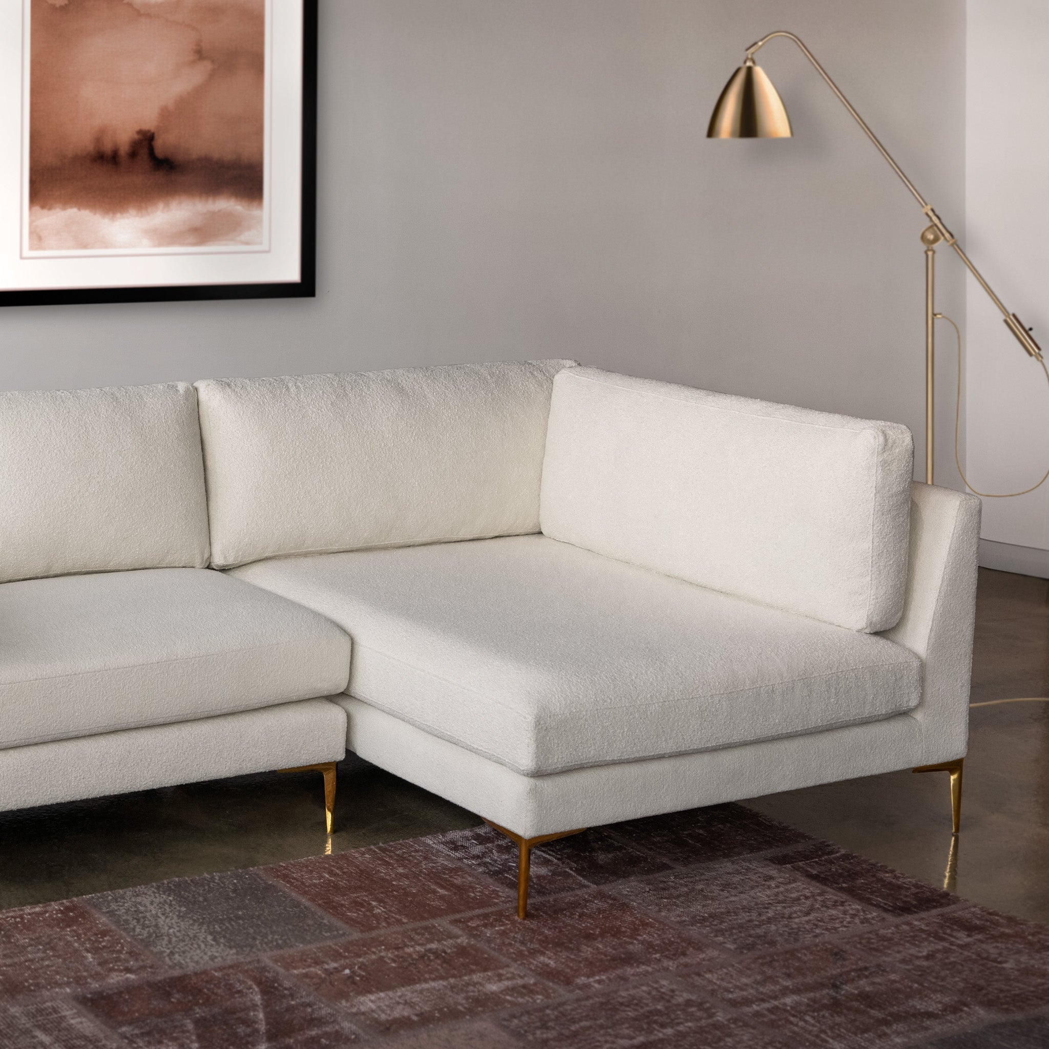 Chamberlain Right Facing Chaise Sectional Sofa Beige Boucle