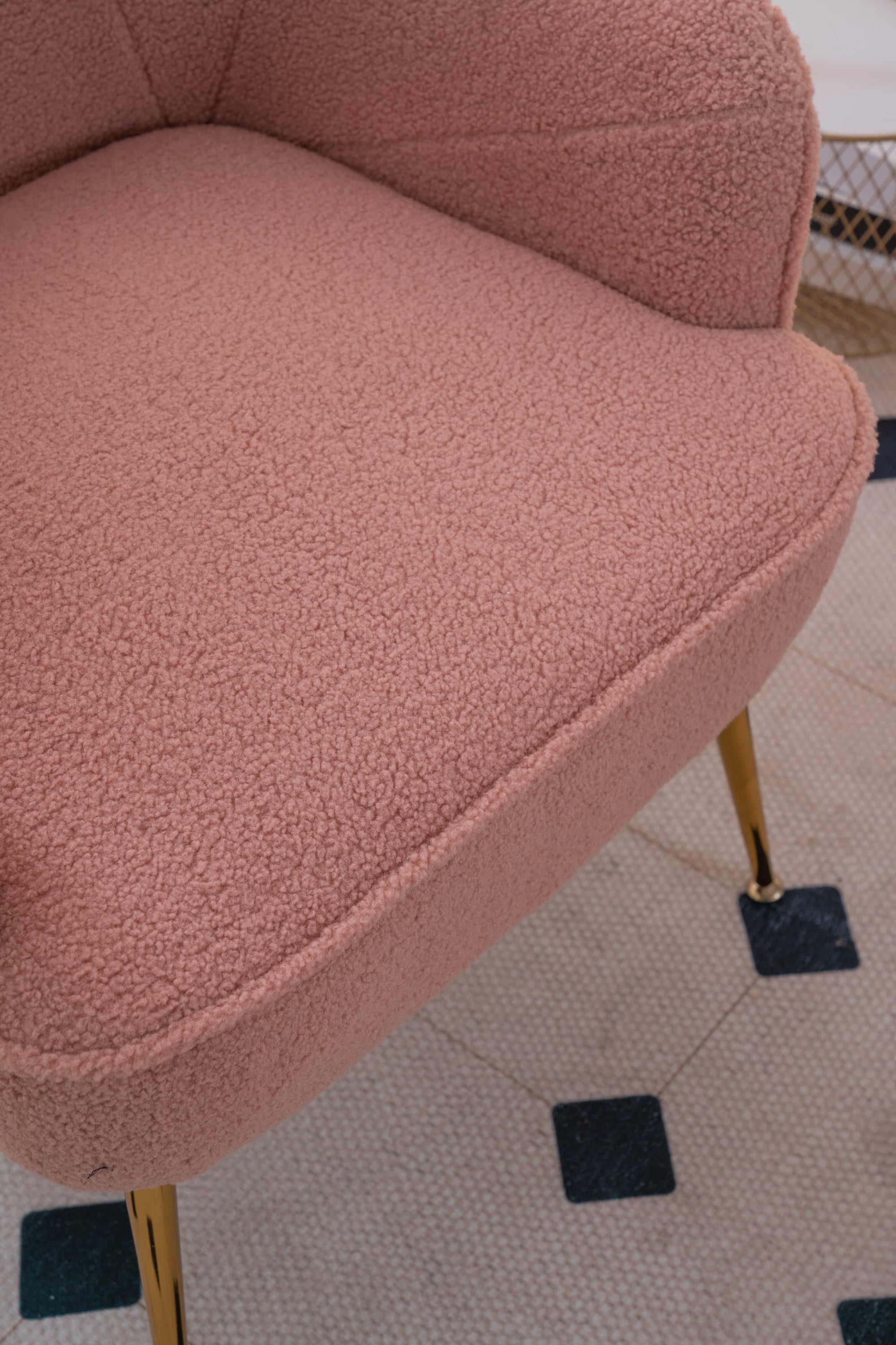 001-Modern Soft Teddy fabric Ergonomics Accent Chair With Gold Legs And Adjustable Legs For Indoor Home,Pink