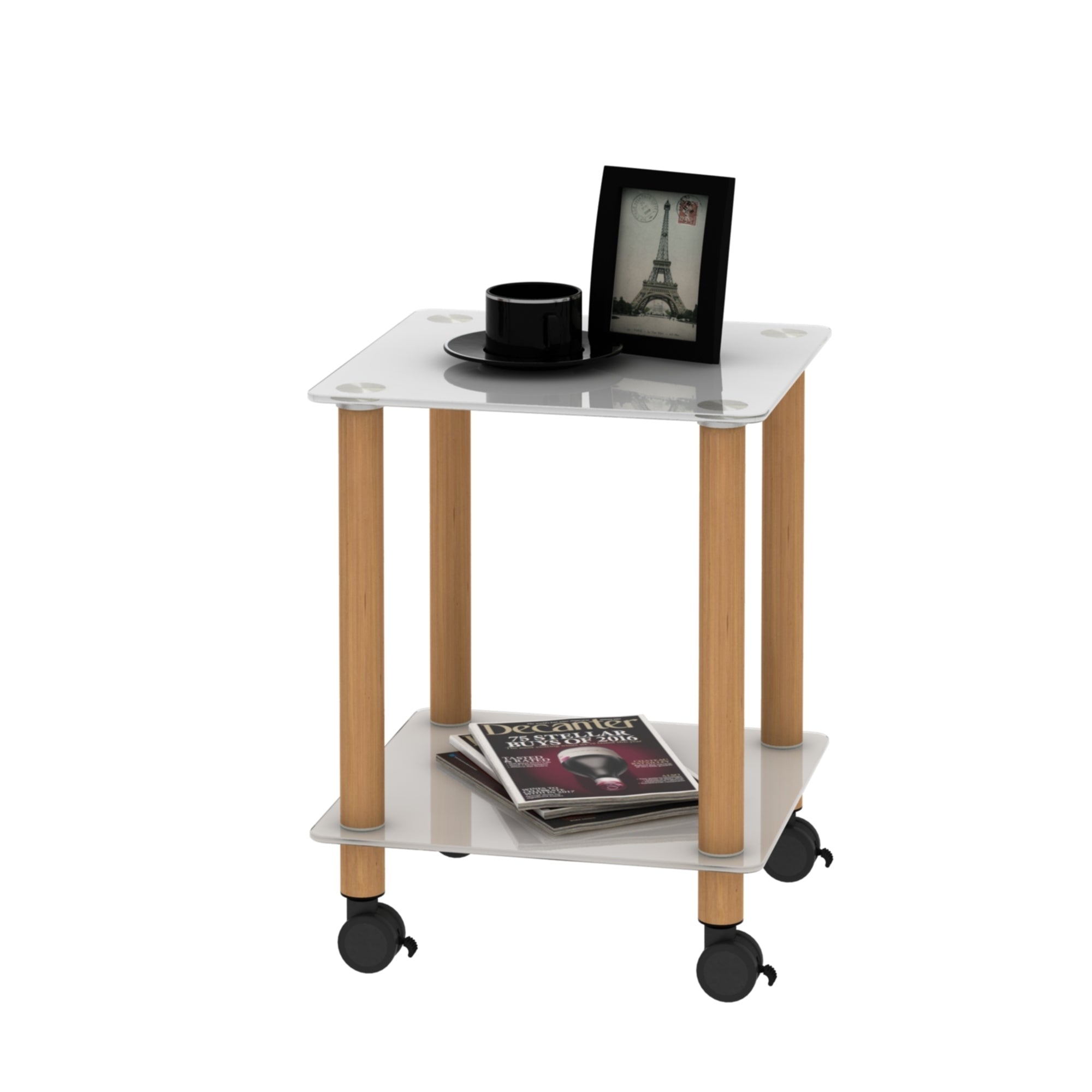 1-Piece White+Oak Side Table , 2-Tier Space End Table ,Modern Night Stand, Sofa table, Side Table with Storage Shelve