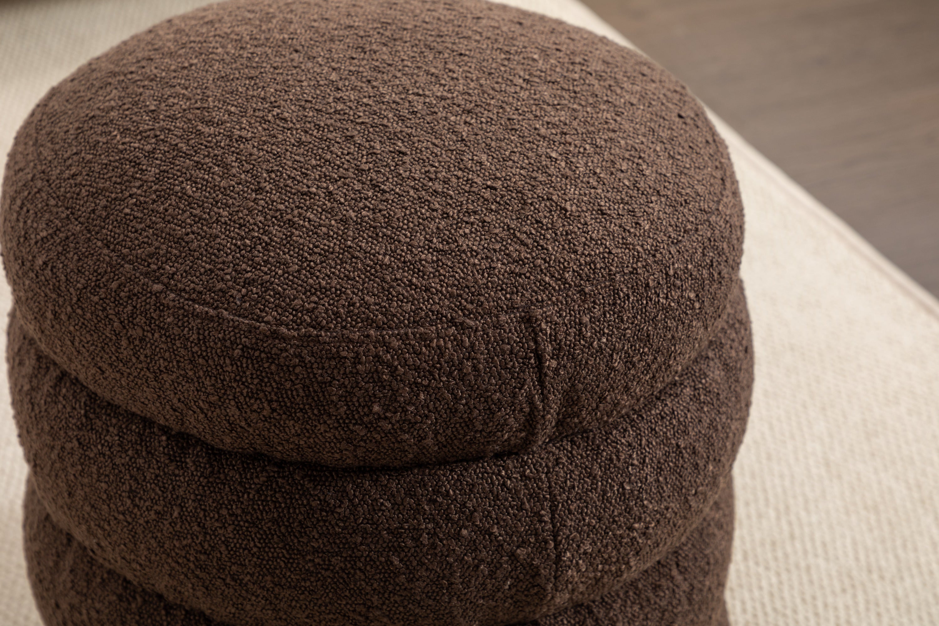 006-Soft Boucle Round Ottoman Footrest Stool,Brown