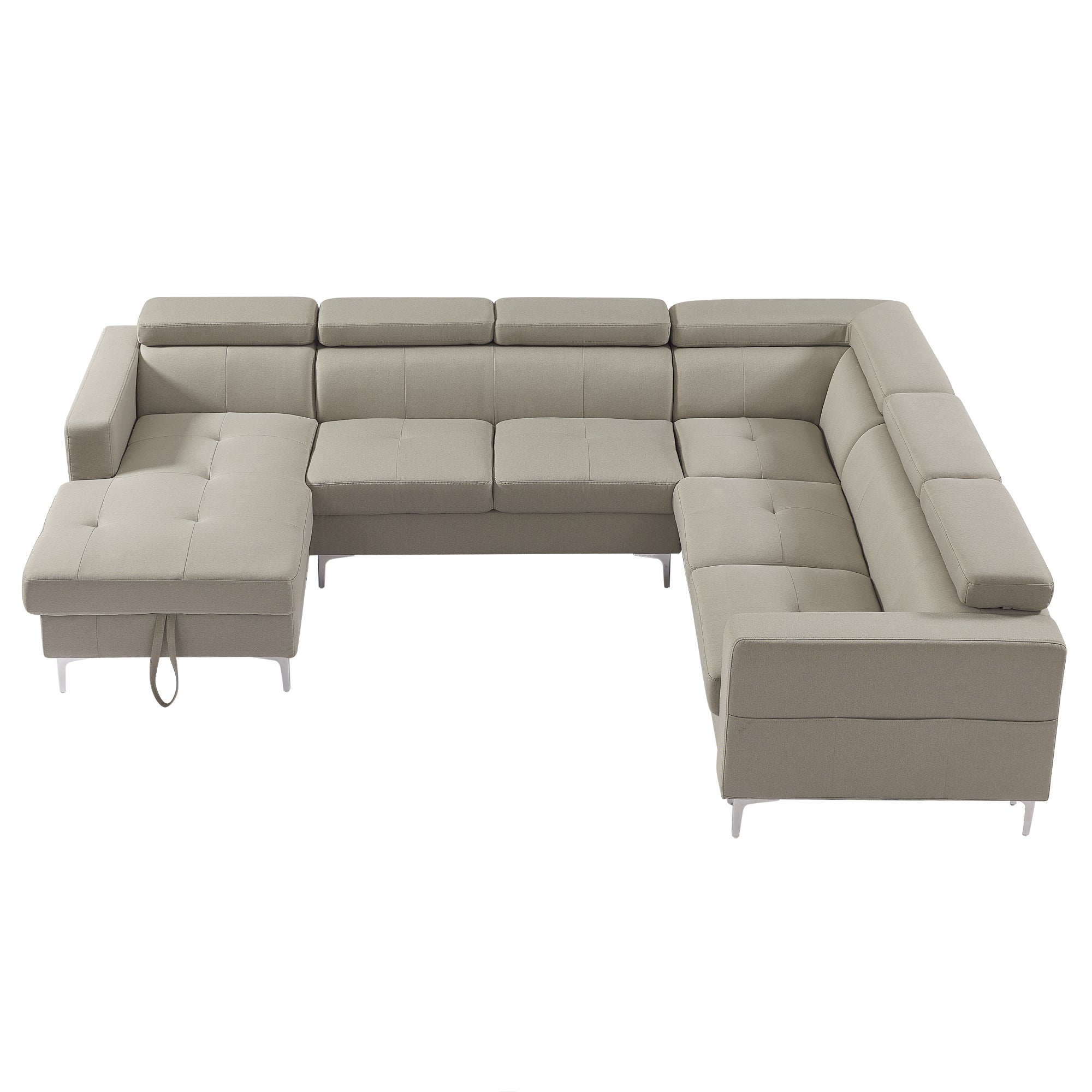 120'* 94.5" 3-Piece Sectional Sofa U Shape with Storage Left Chaise Lounge with Head Adjustment Linen Fabric (DC Smoke Wood Color)