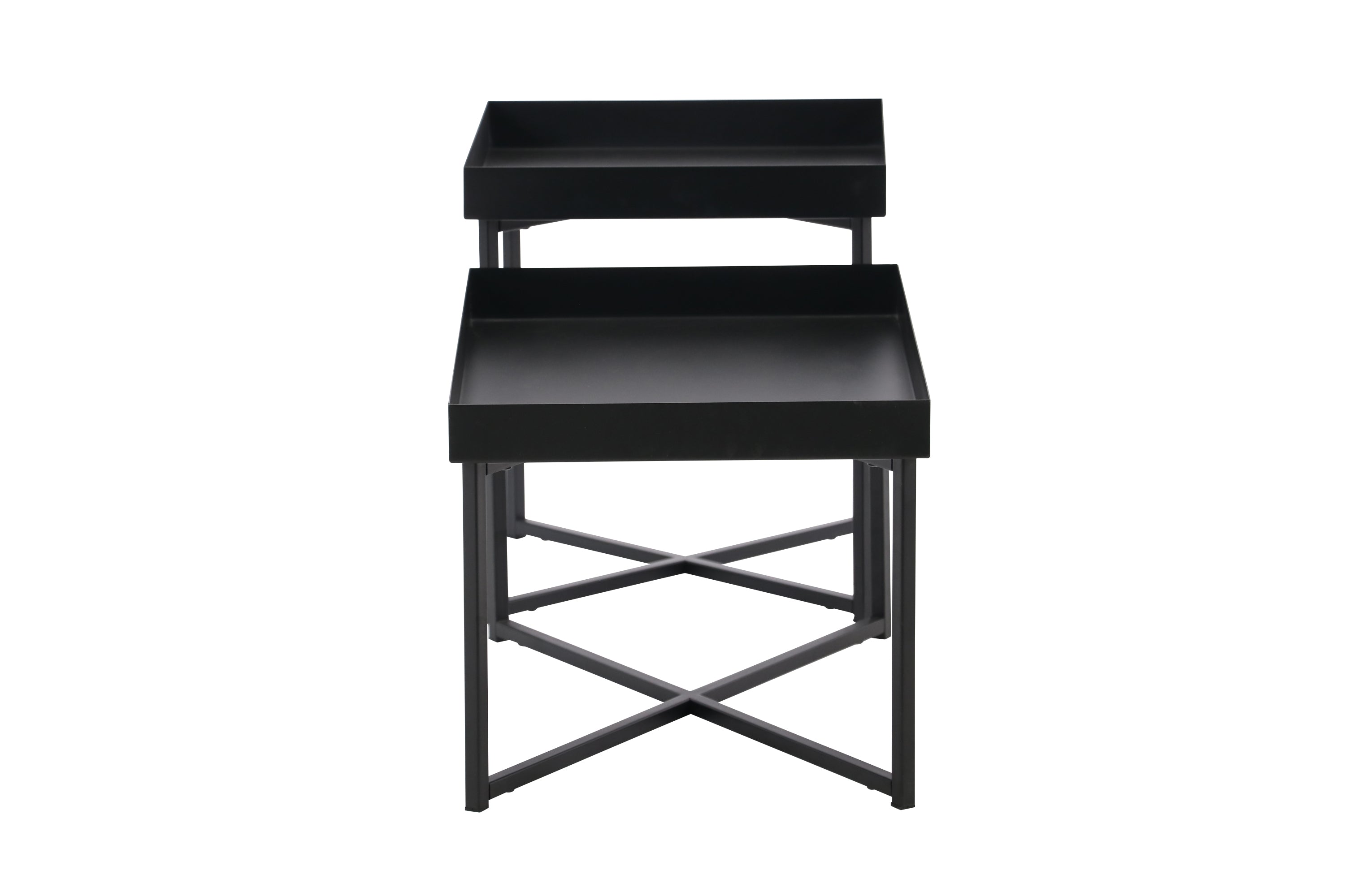 14 H x 24 W x 16 D Black Modern Set of 2 Steel Coffee Tables with Base Levelers, and Raised Edges