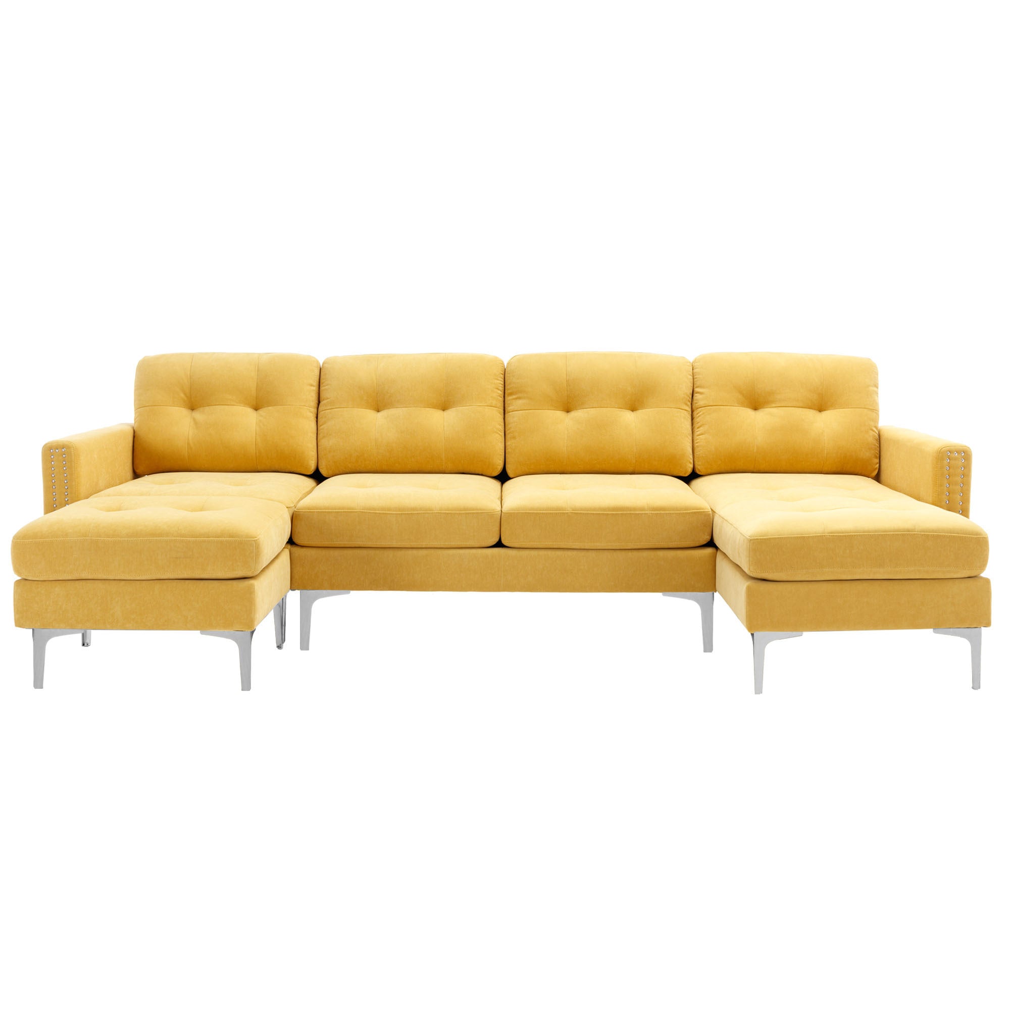 110" L-Shape Convertible Sectional Sofa Couch with Movable Ottoman for Living Room, Apartment, Office, Yellow