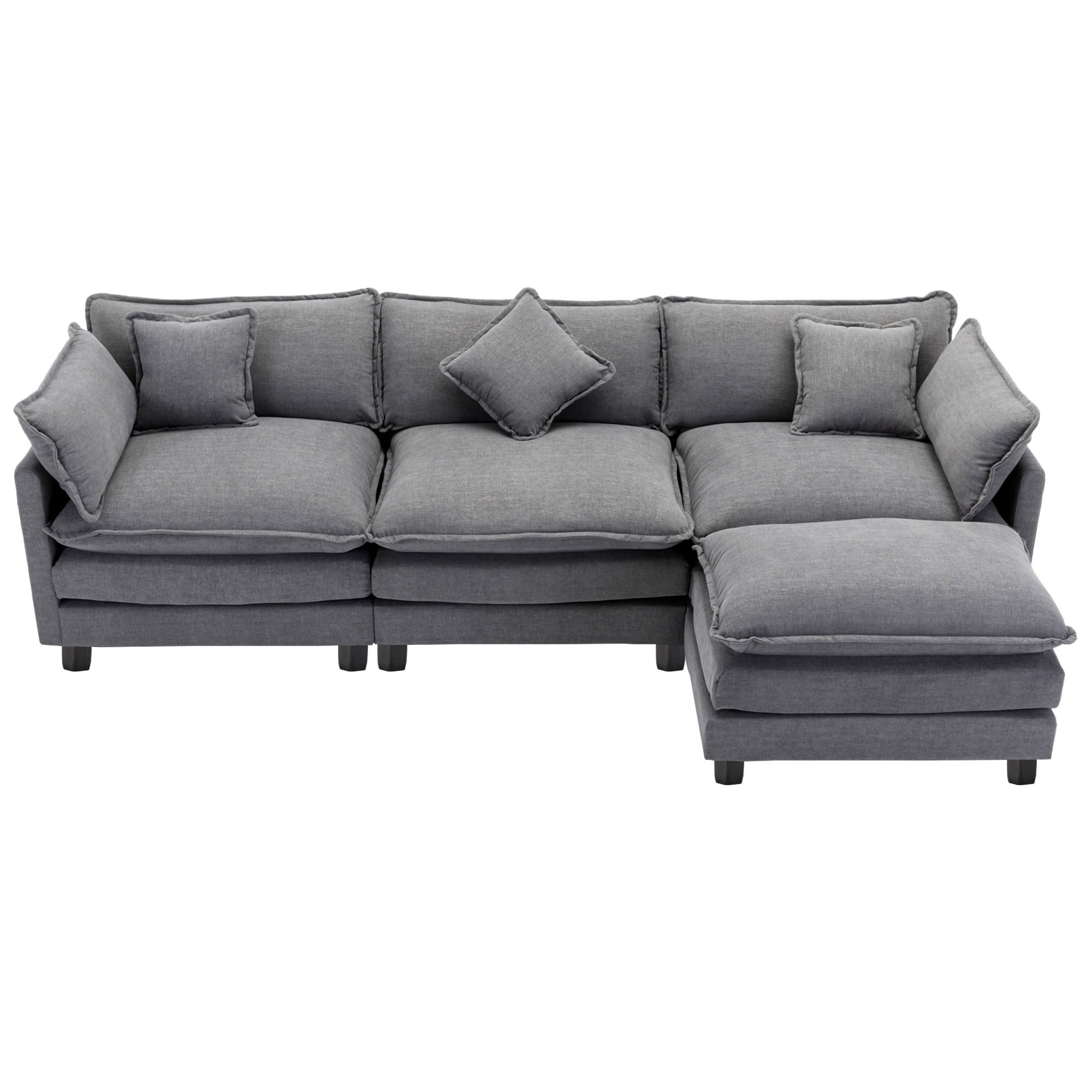 112.2" L-Shape Chenille Upholstered Sofa for Living Room Modern Luxury Sofa Couch with Ottoman, 5 Pillows, Gray