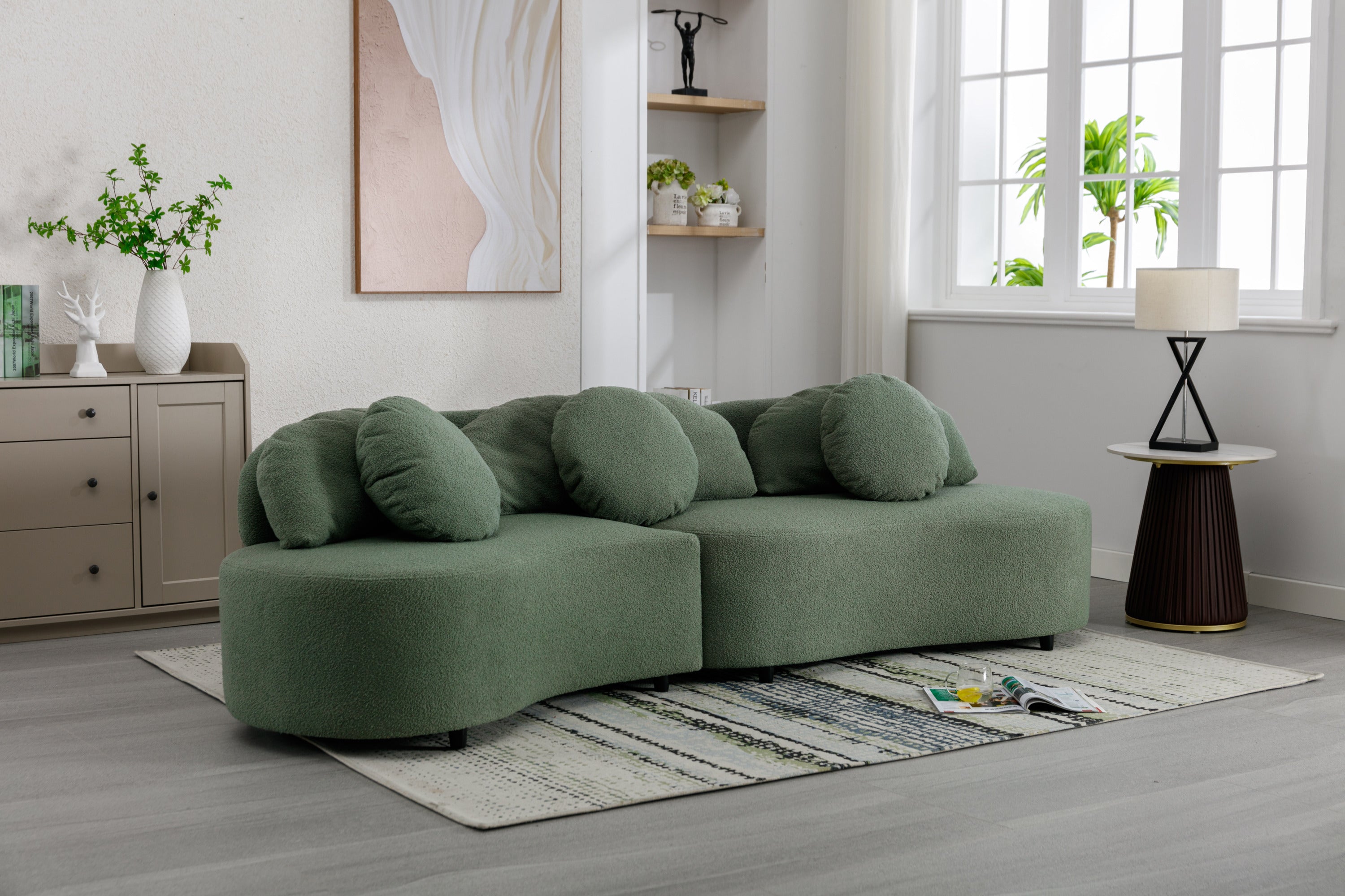 103.9" Modern Living Room Sofa Lamb Velvet Upholstered Couch Furniture for Home or Office, Green