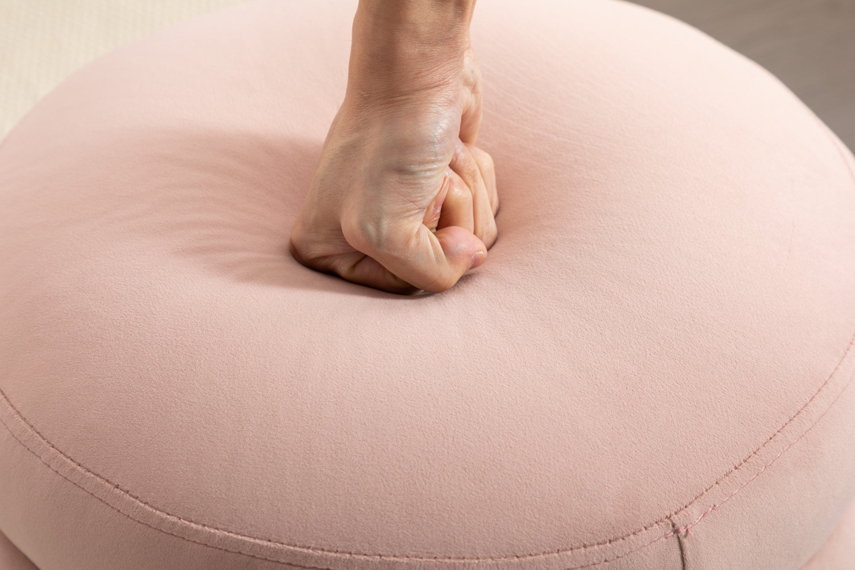 006-Soft Velvet Round Ottoman Footrest Stool,Pink