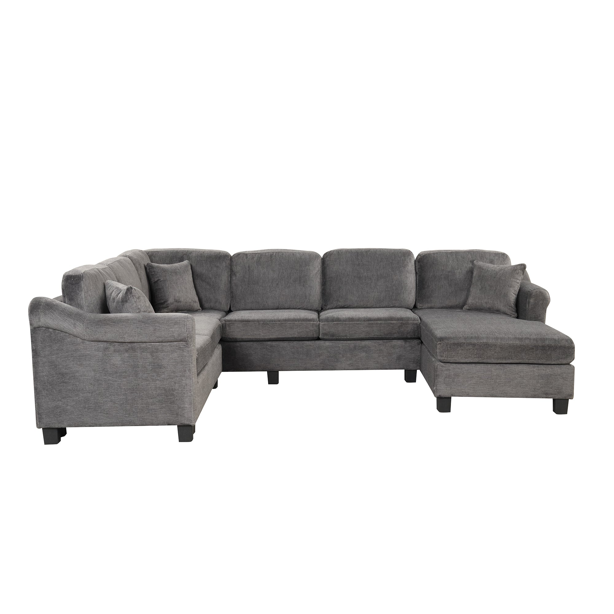 122.1" *91.3" 4pcs Sectional Sofa with Ottoman with Right Side Chaise velvet fabric Dark Gray