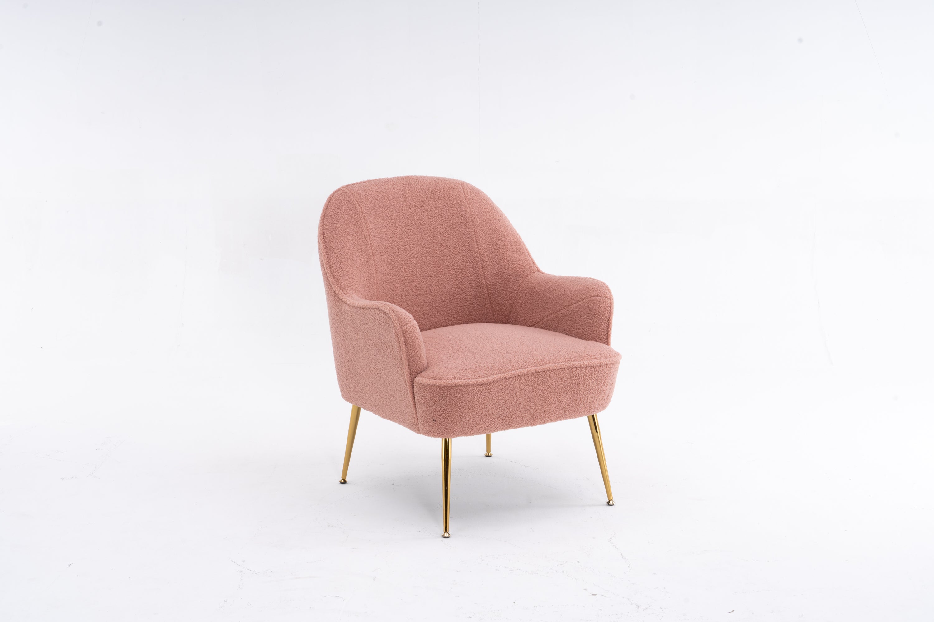 001-Modern Soft Teddy fabric Ergonomics Accent Chair With Gold Legs And Adjustable Legs For Indoor Home,Pink