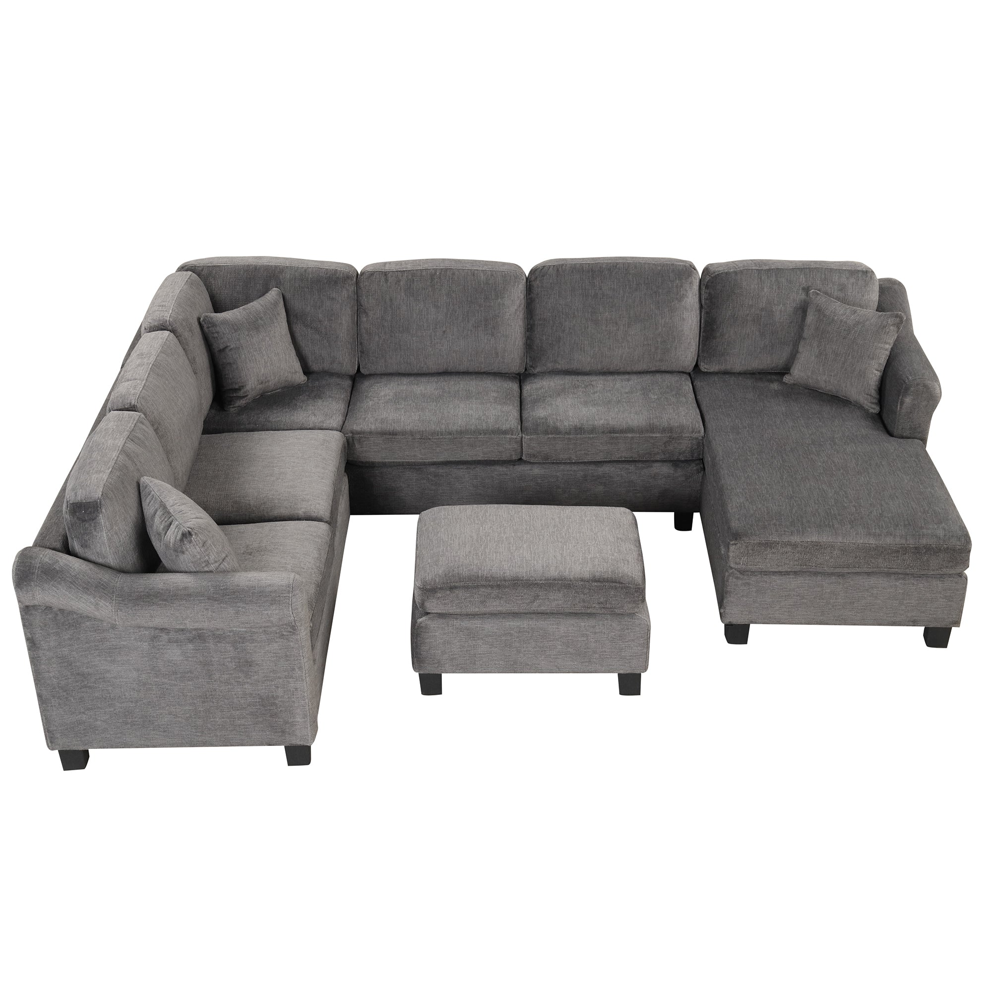 122.1" *91.3" 4pcs Sectional Sofa with Ottoman with Right Side Chaise velvet fabric Dark Gray