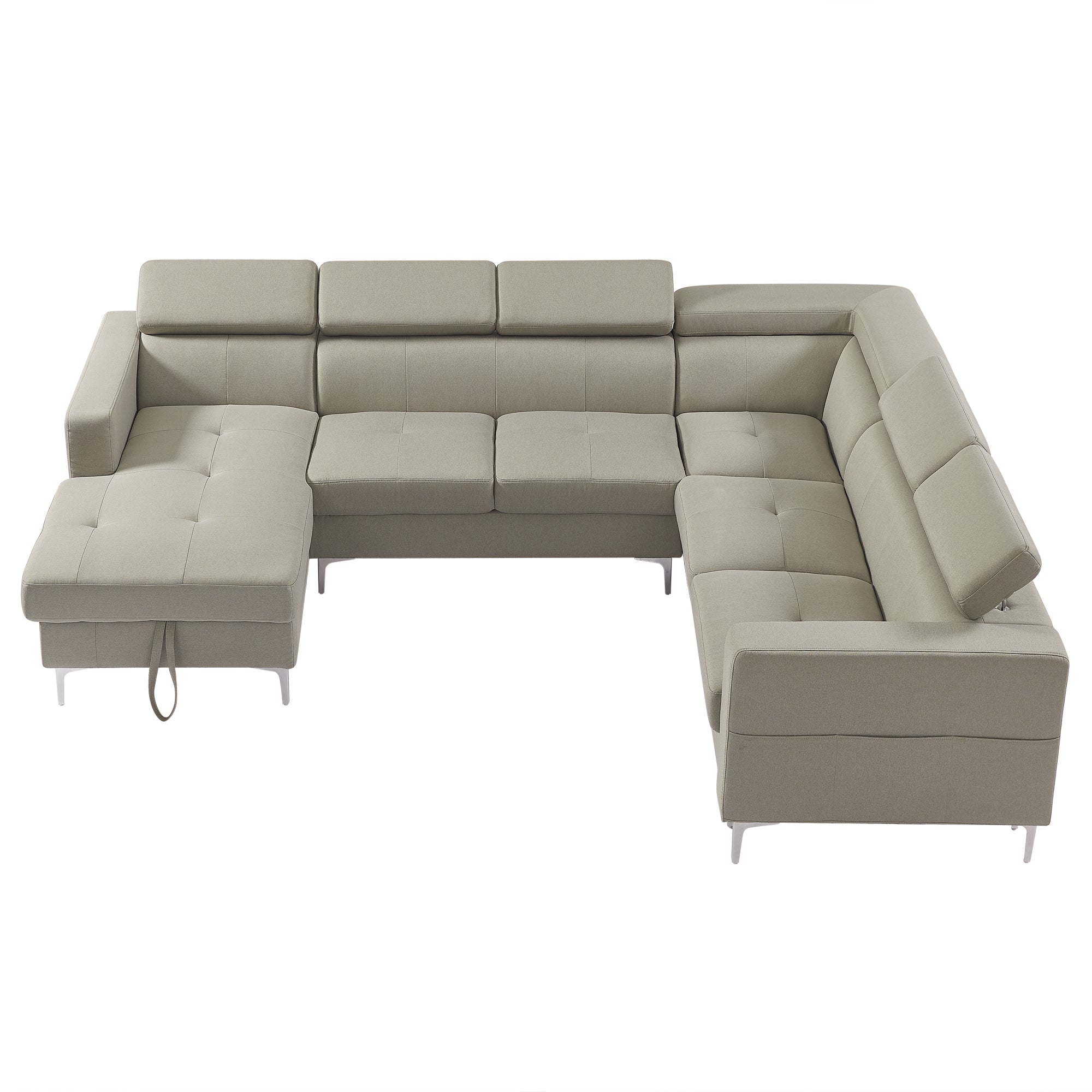 120'* 94.5" 3-Piece Sectional Sofa U Shape with Storage Left Chaise Lounge with Head Adjustment Linen Fabric (DC Smoke Wood Color)