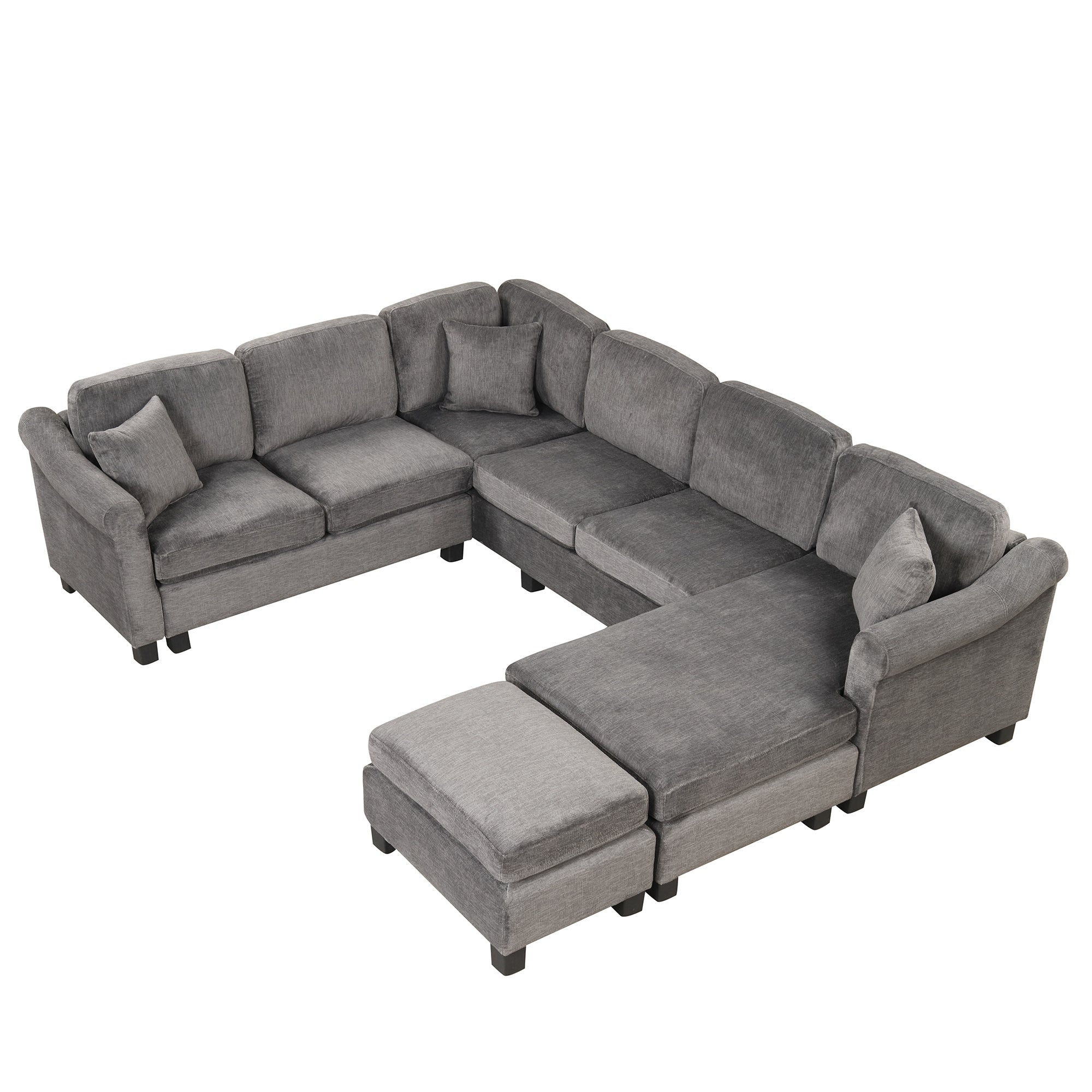 122.1" *91.3" 4pcs Sectional Sofa with Ottoman with Right Side Chaise velvet fabric Dark Gray