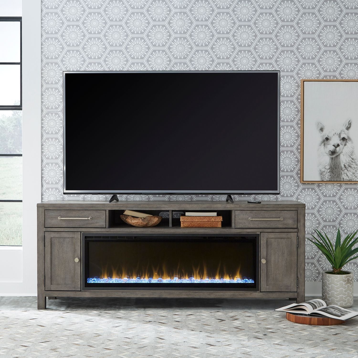 Eckmark 78 Inch TV Stand with Fire