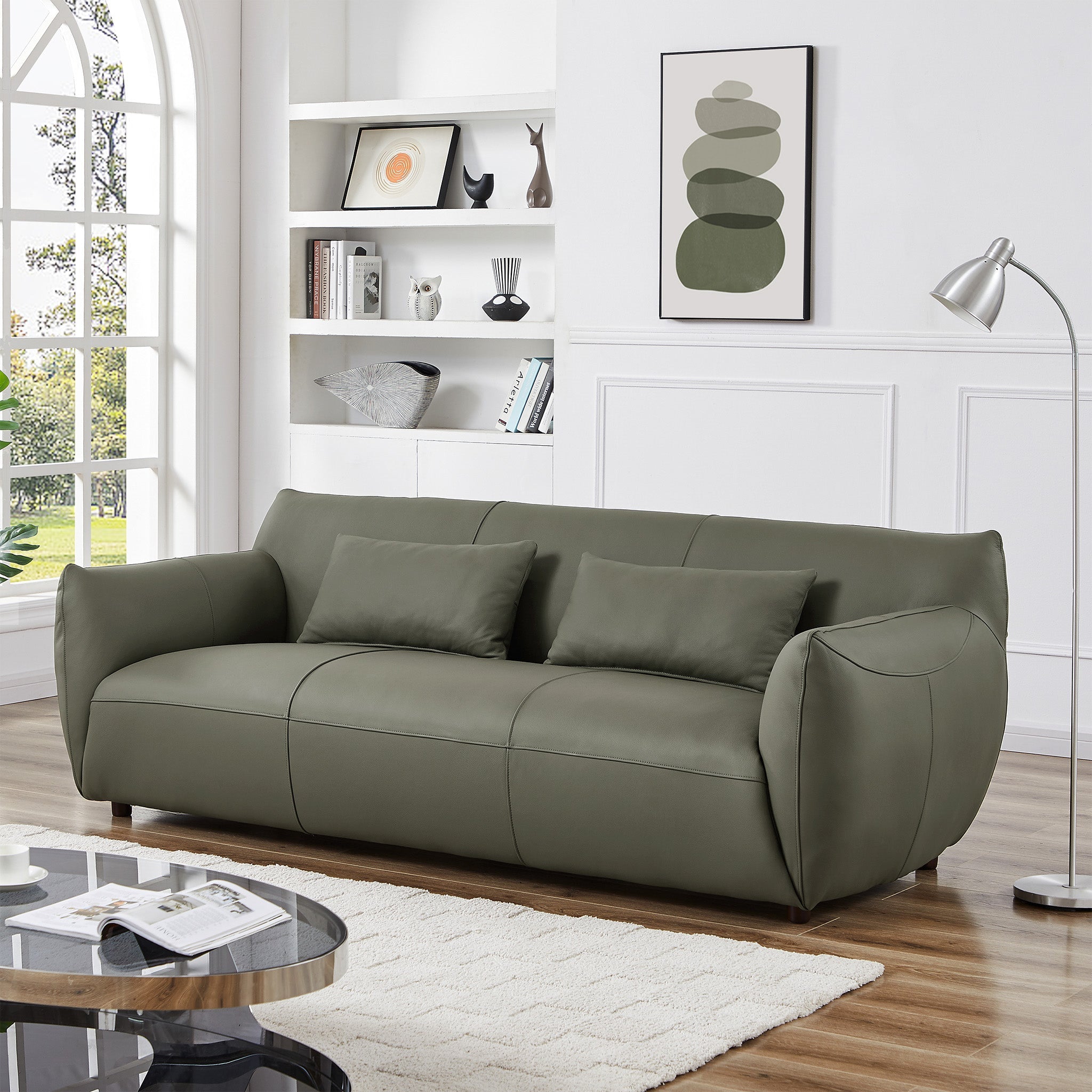 Hucks Leather Sofa Olive Green