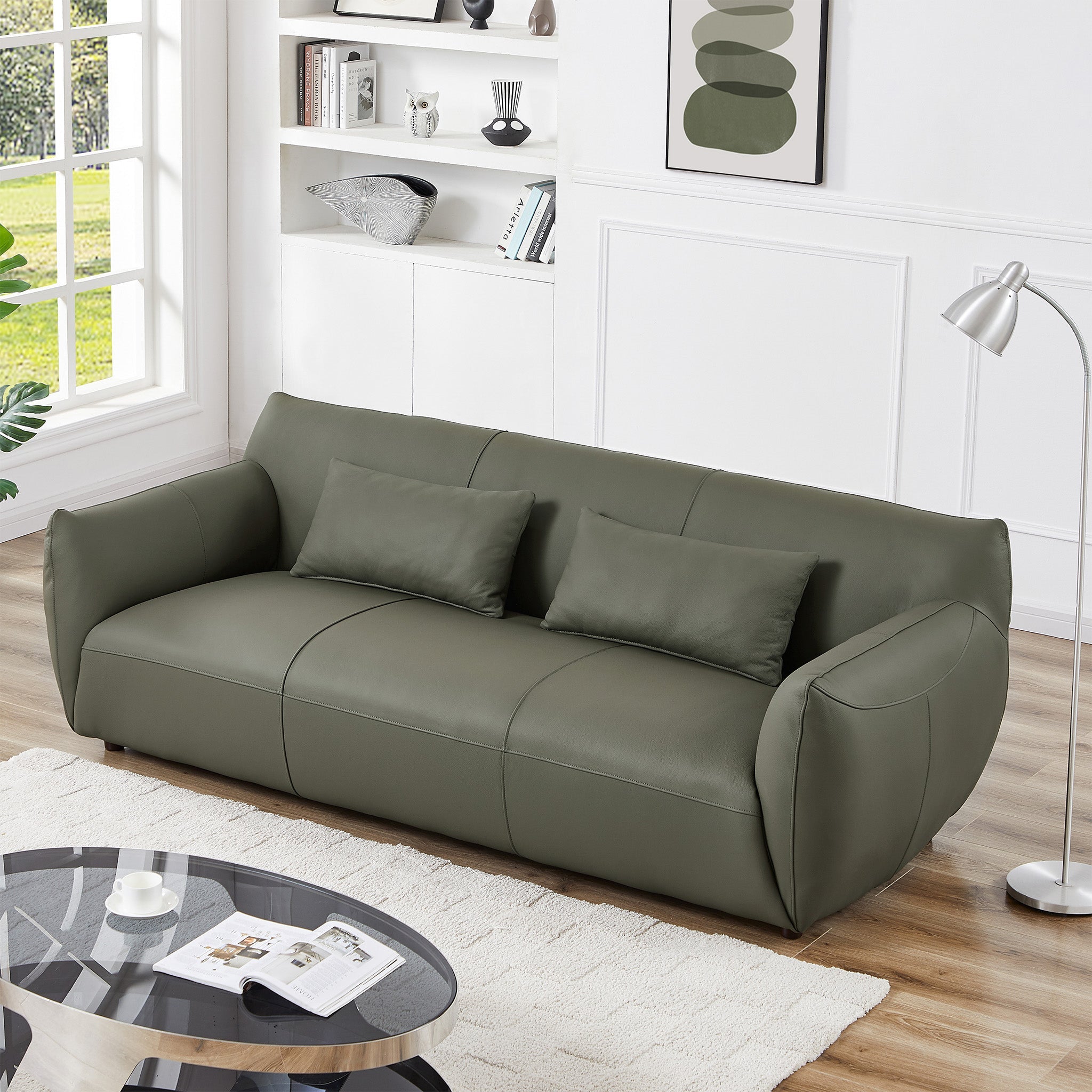 Hucks Leather Sofa Olive Green