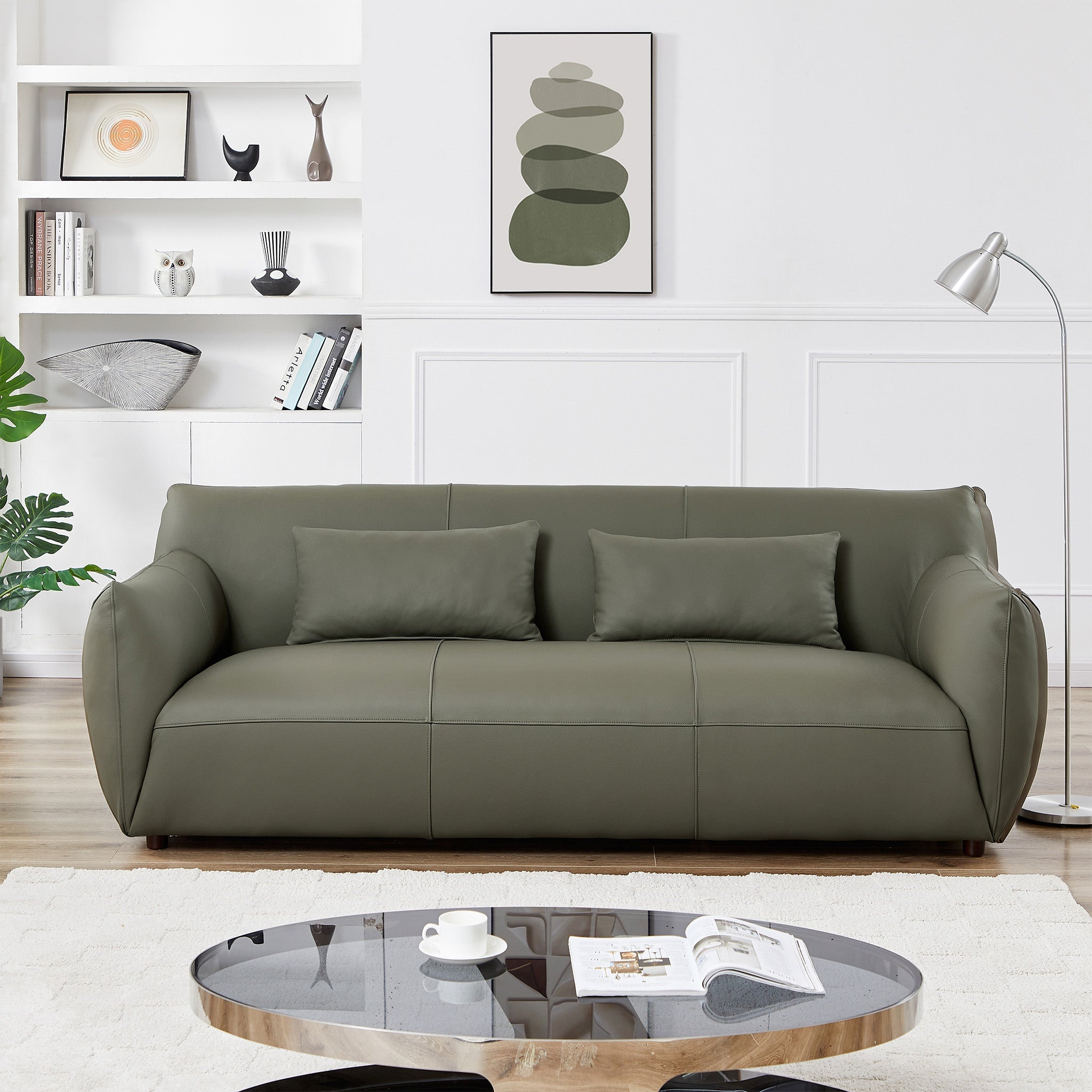 Hucks Leather Sofa Olive Green