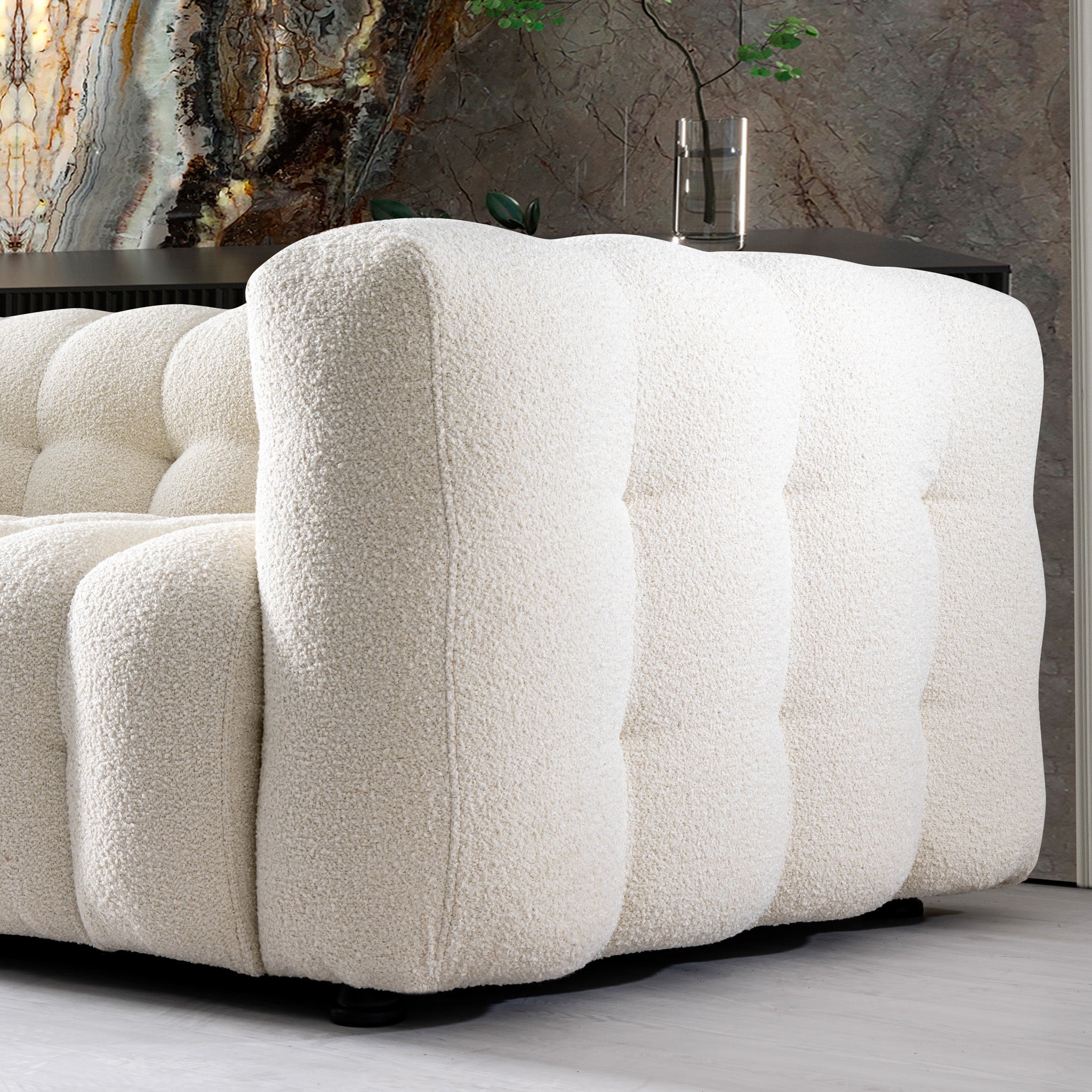 Marceille Modern Sofas Tufted Boucle Fabric in Cream