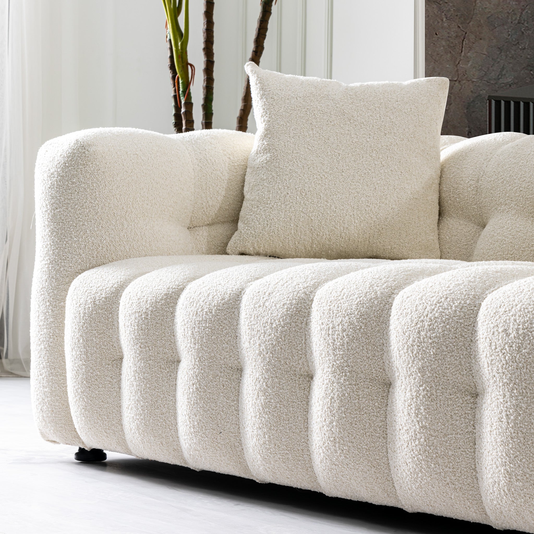 Marceille Modern Sofas Tufted Boucle Fabric in Cream