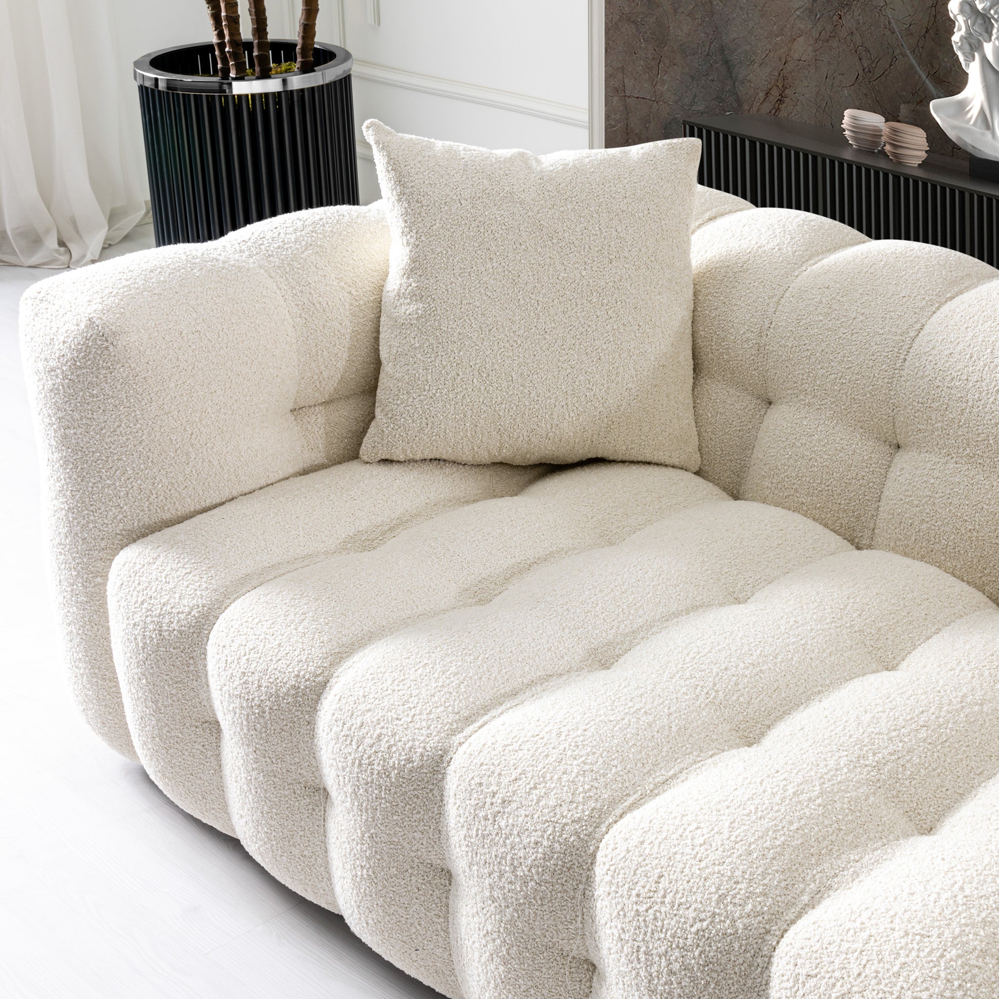 Marceille Modern Sofas Tufted Boucle Fabric in Cream