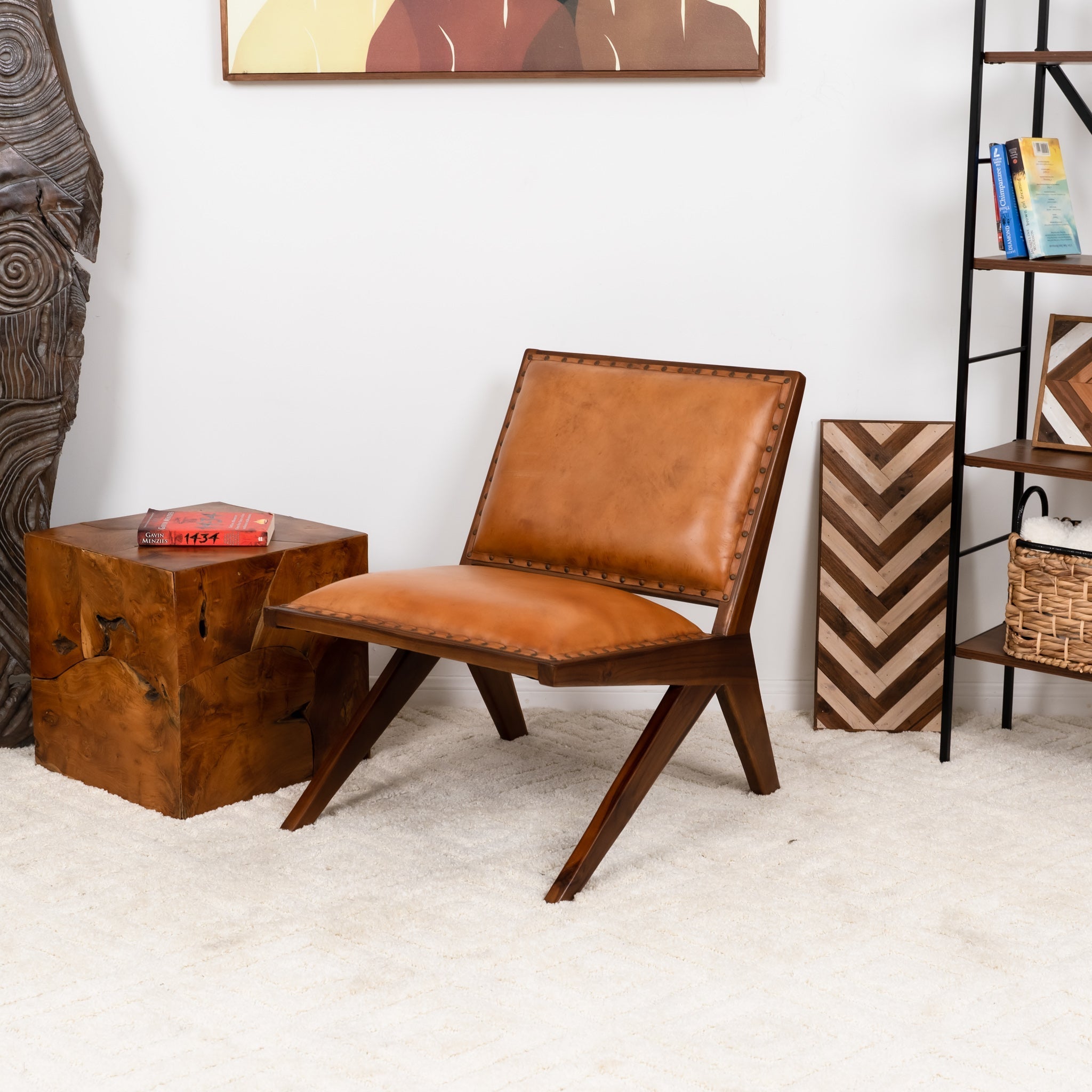 Samaloni Leather Lounge Chair Antique Tan