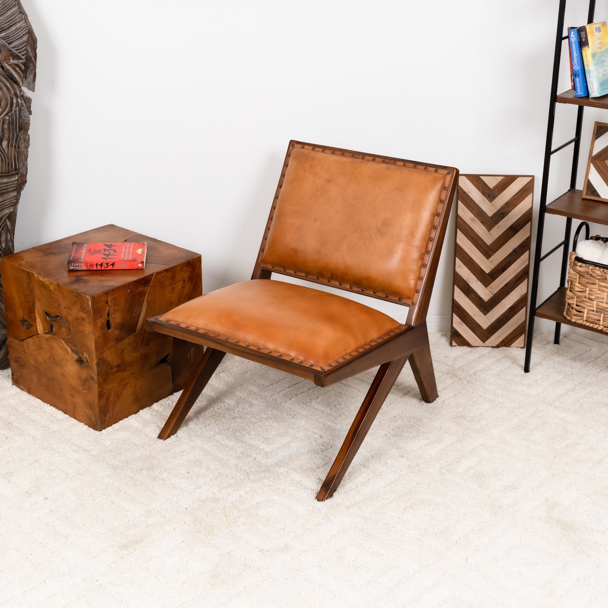 Samaloni Leather Lounge Chair Antique Tan