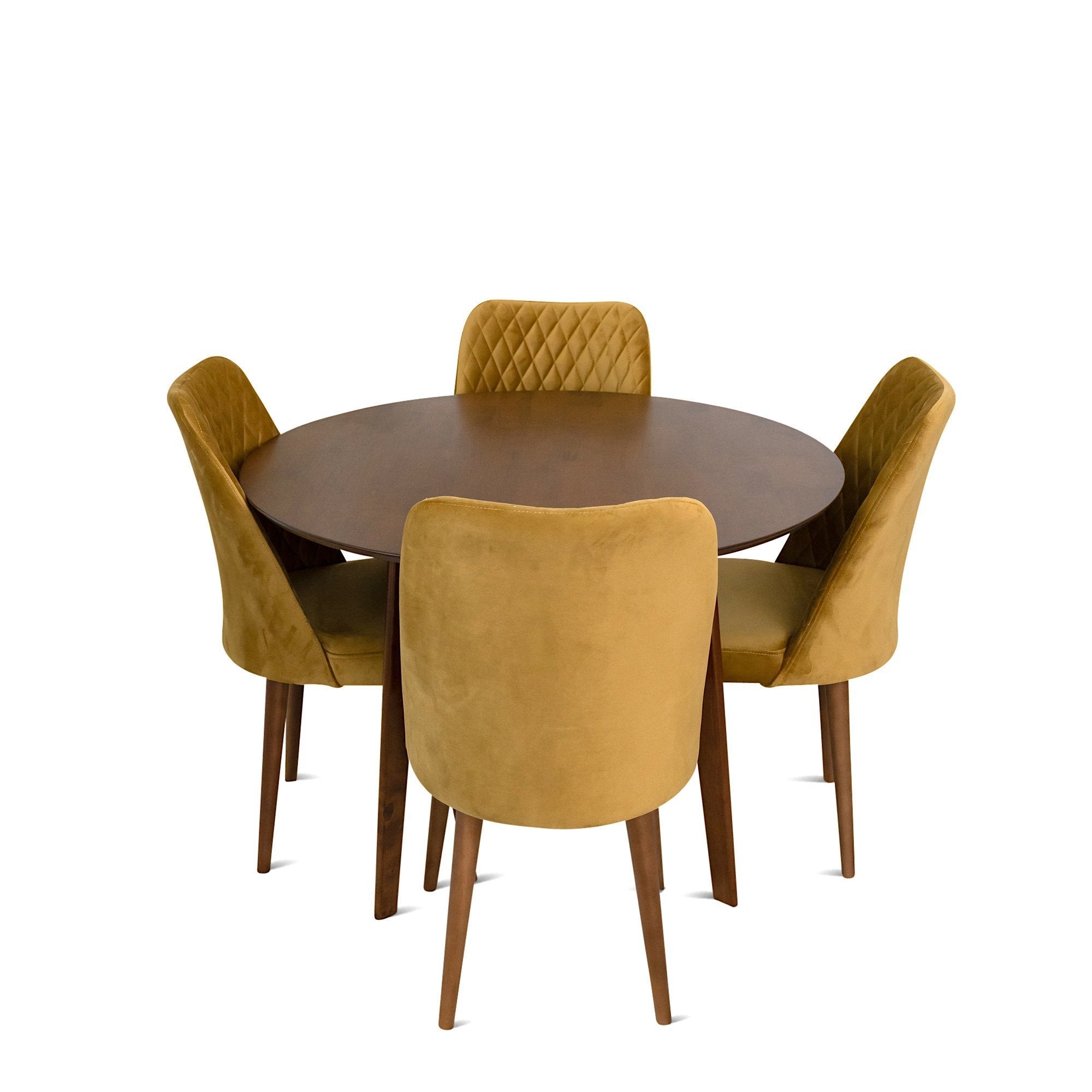 Aliana Dining Set with 4 Evette Gold Chairs Walnut