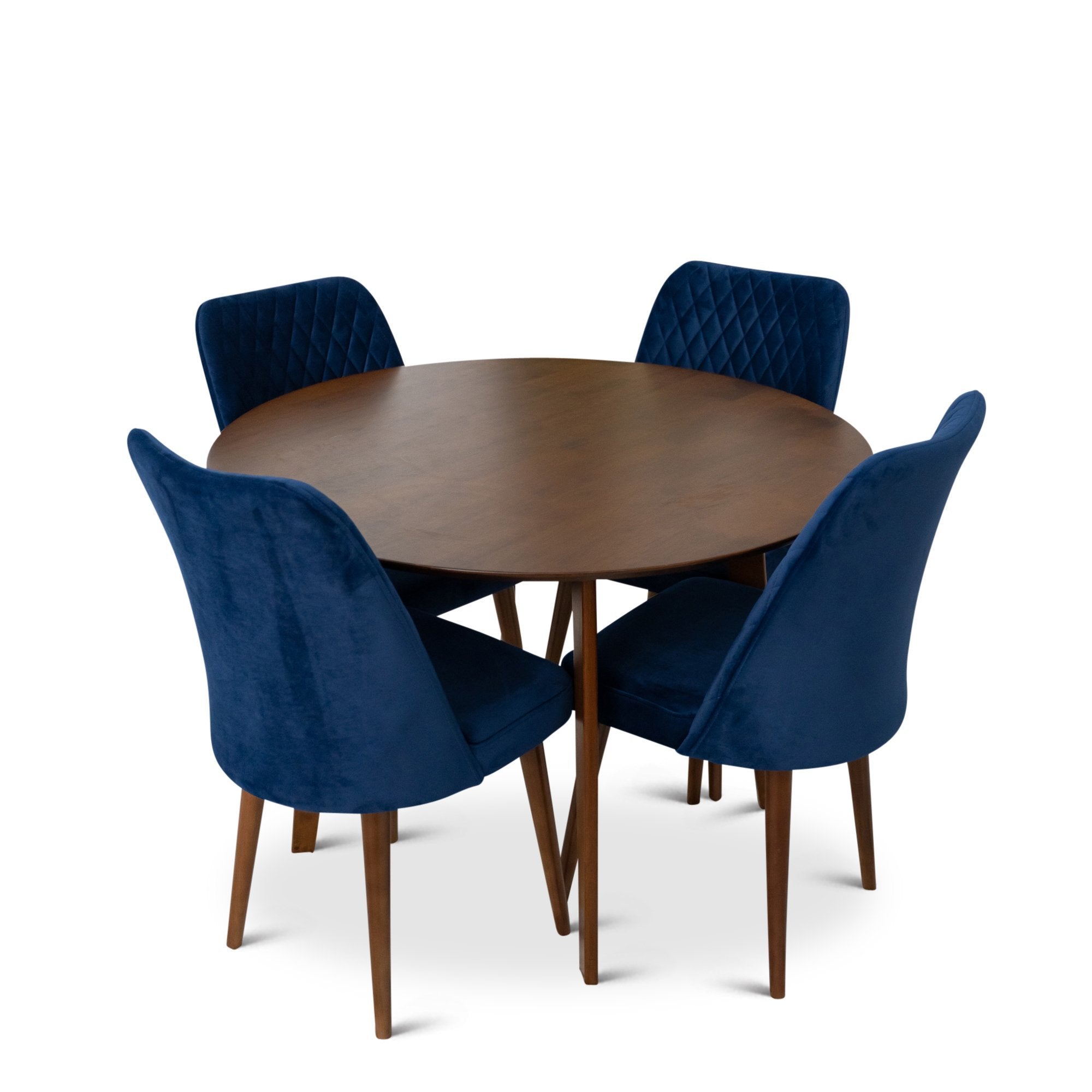 Aliana Dining Set with 4 Evette Blue Chairs Walnut