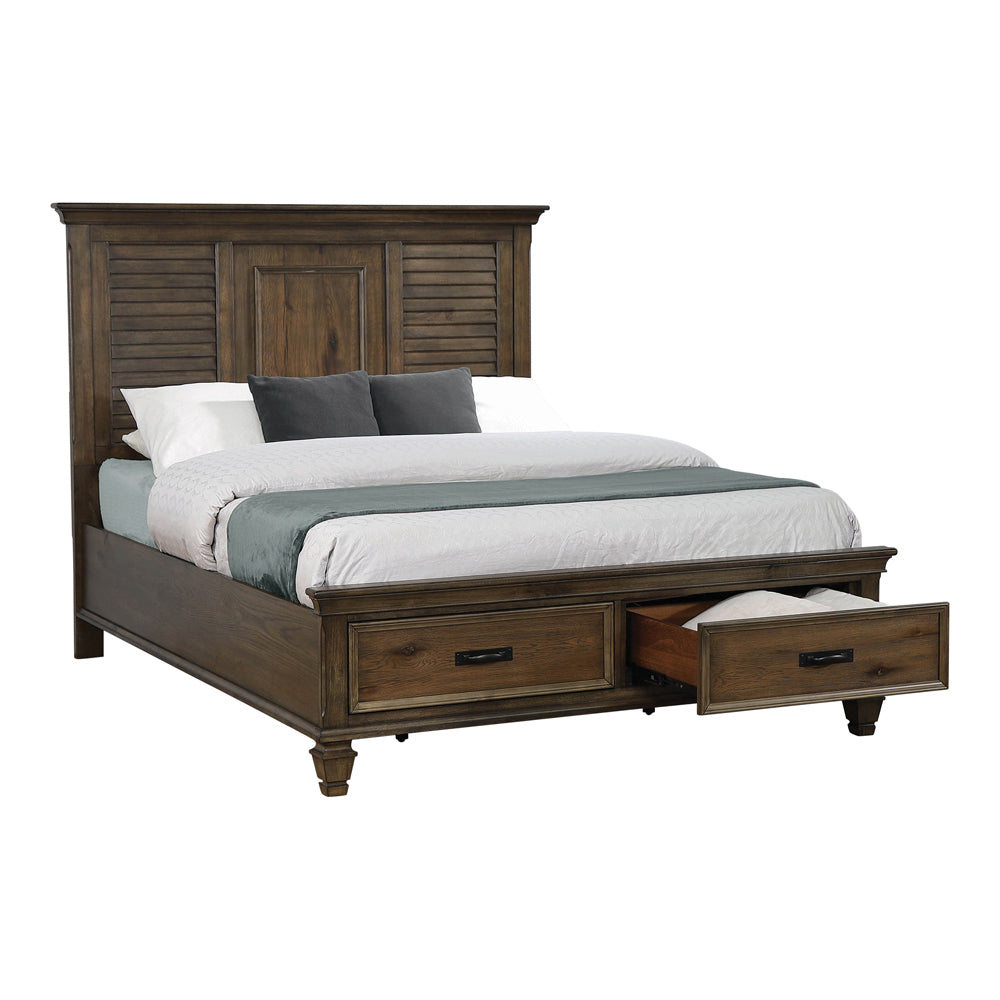 Franco Rustic Vibe & Tropical Design Bed Eastern King Burnished Oak Storage