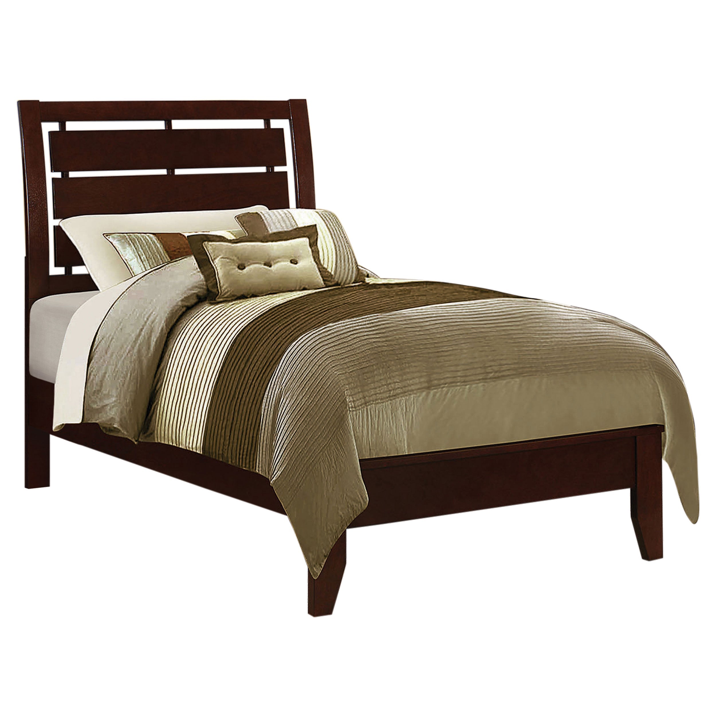 Serenity Youth Bedroom or Guest Room Panel Bed Twin Rich Merlot With Cut-out Headboard