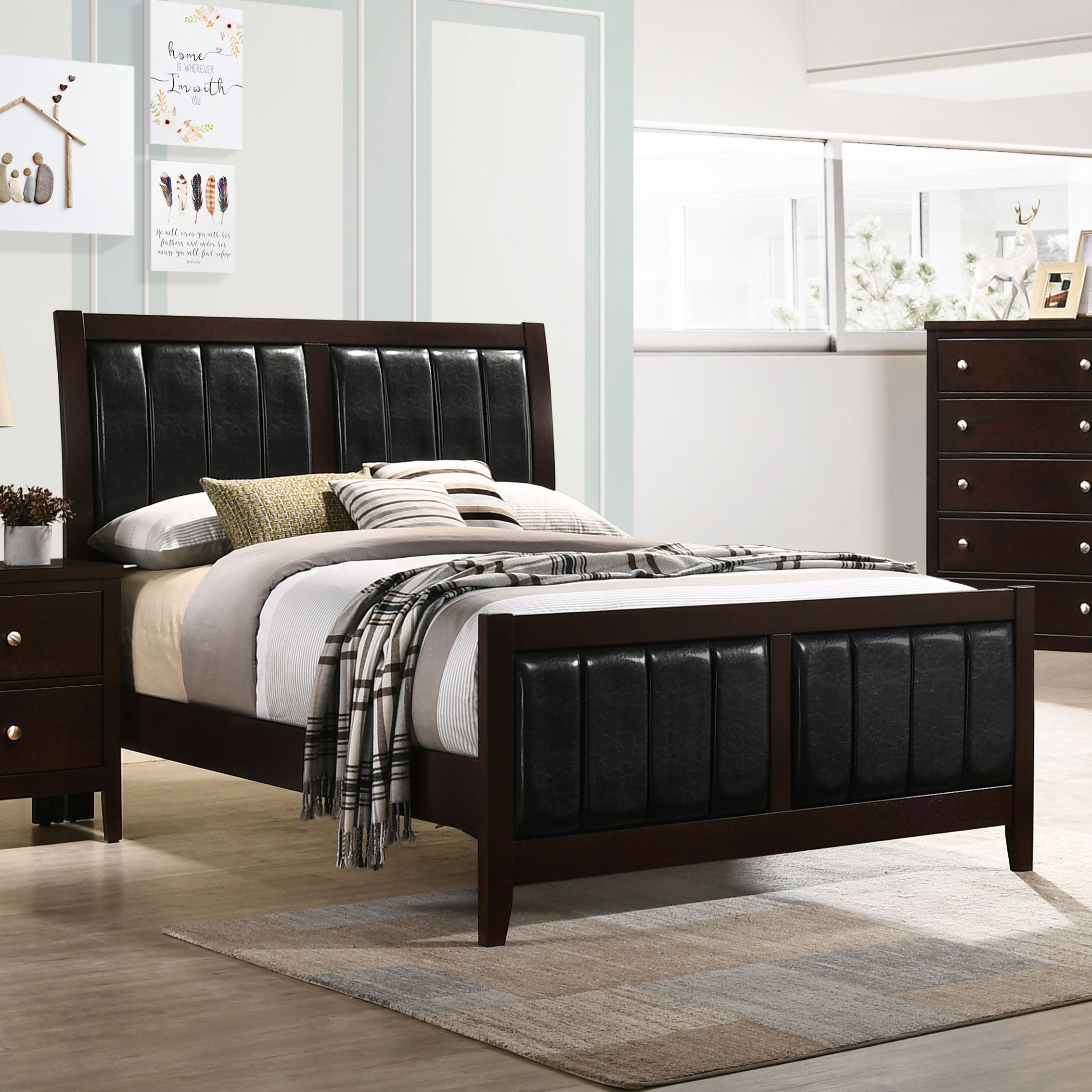 Carlton Upholstered Panel Bed Cappuccino and Black