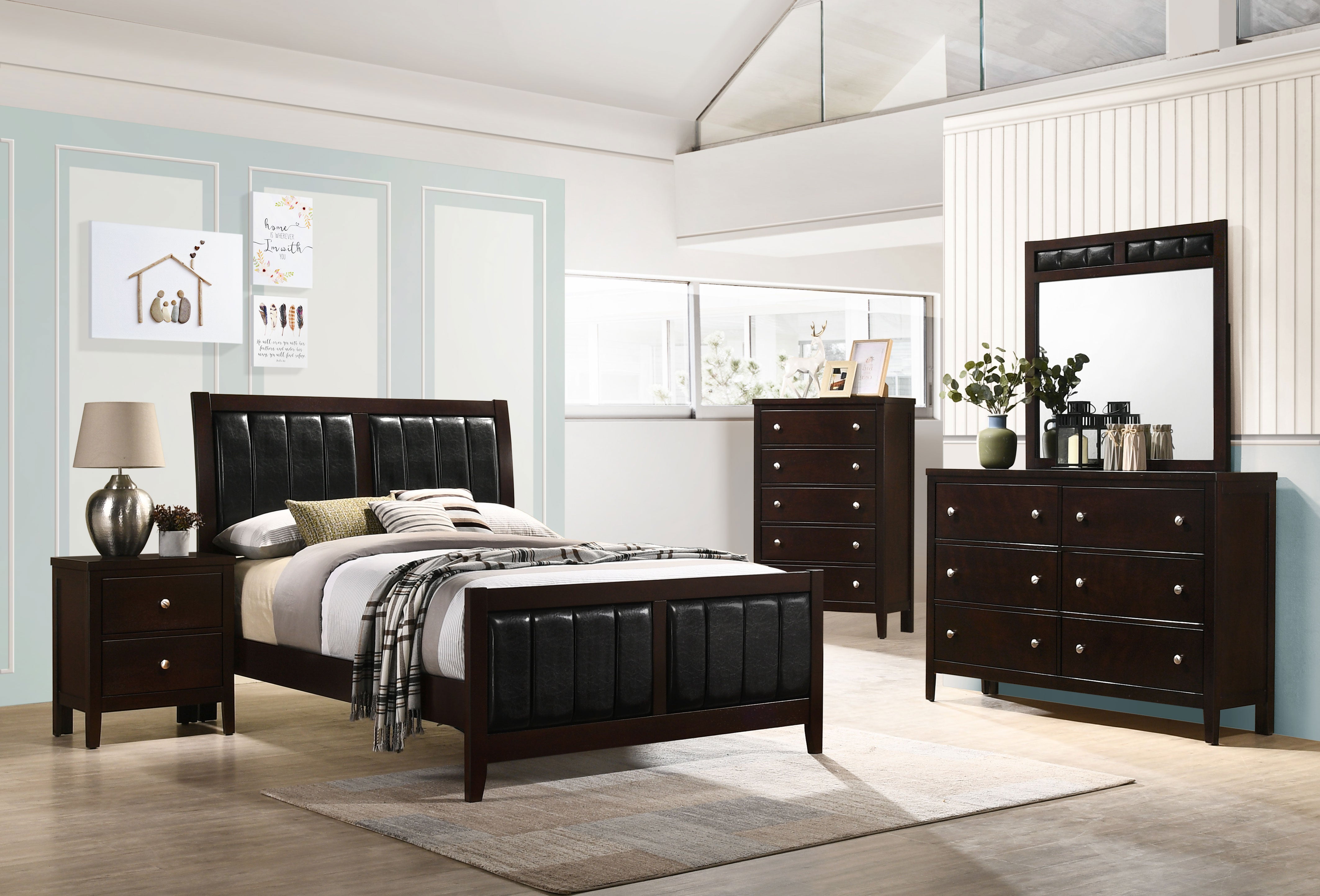 Carlton Upholstered Panel Bed Cappuccino and Black