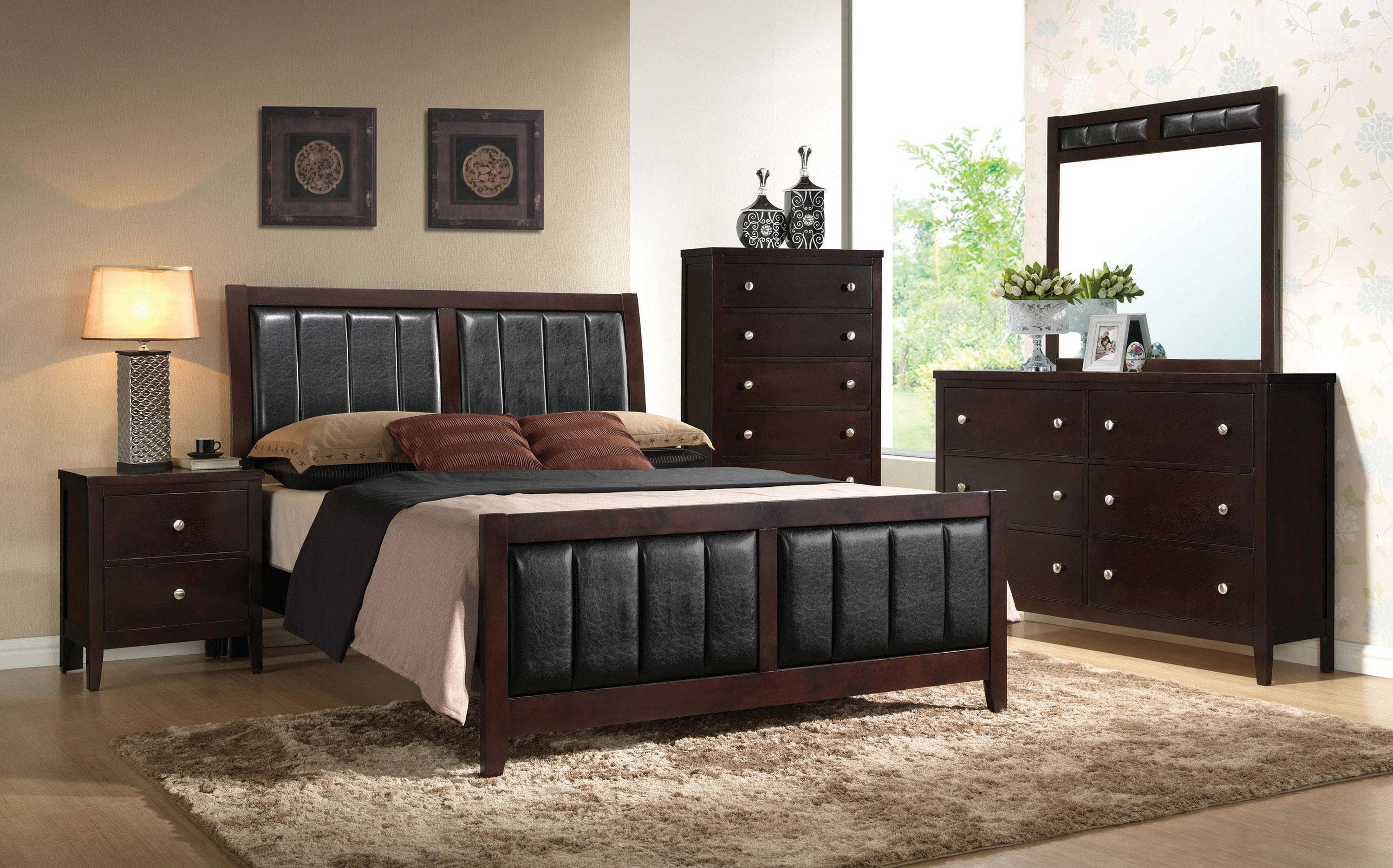 Carlton Upholstered Panel Bed Cappuccino and Black