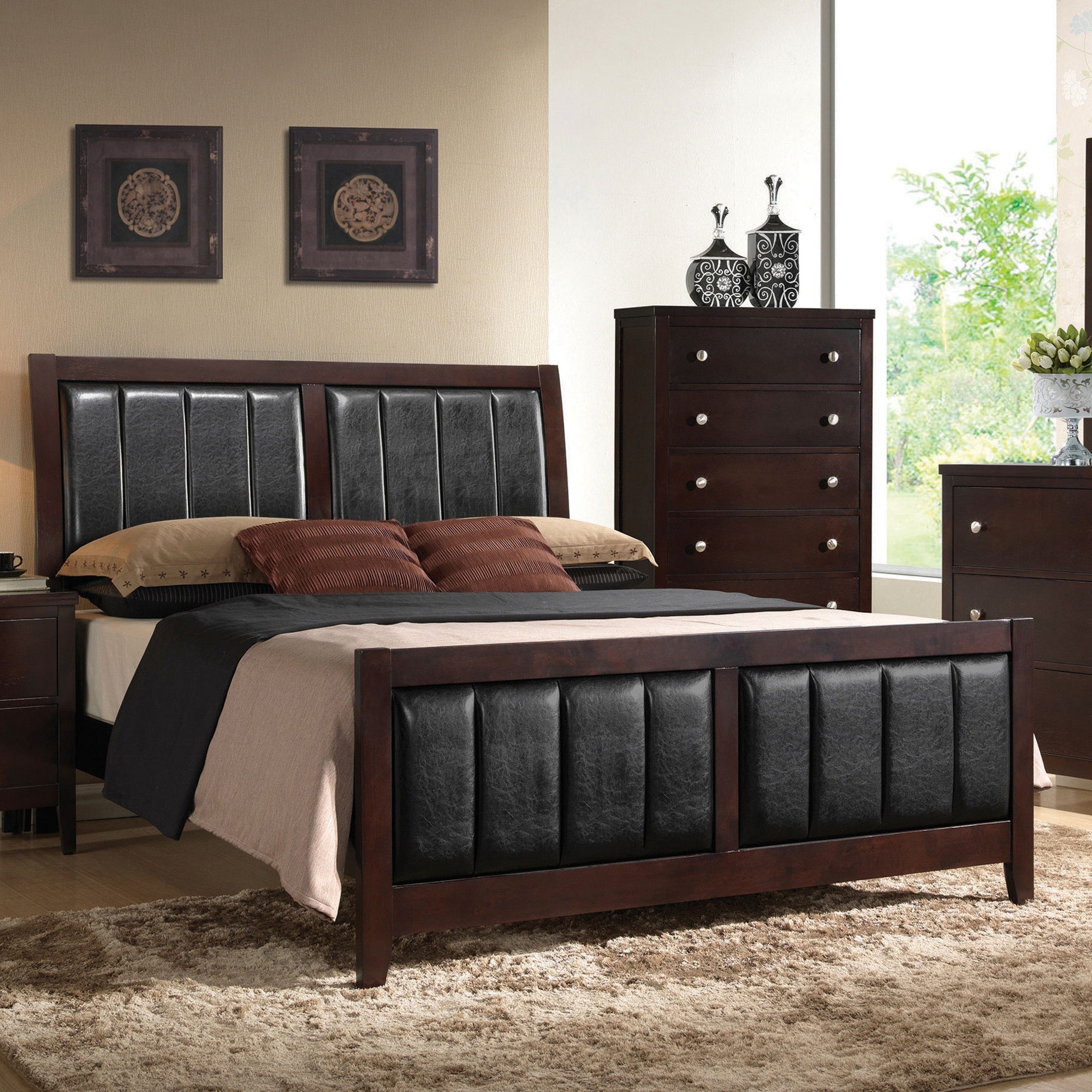 Carlton Upholstered Panel Bed Cappuccino and Black