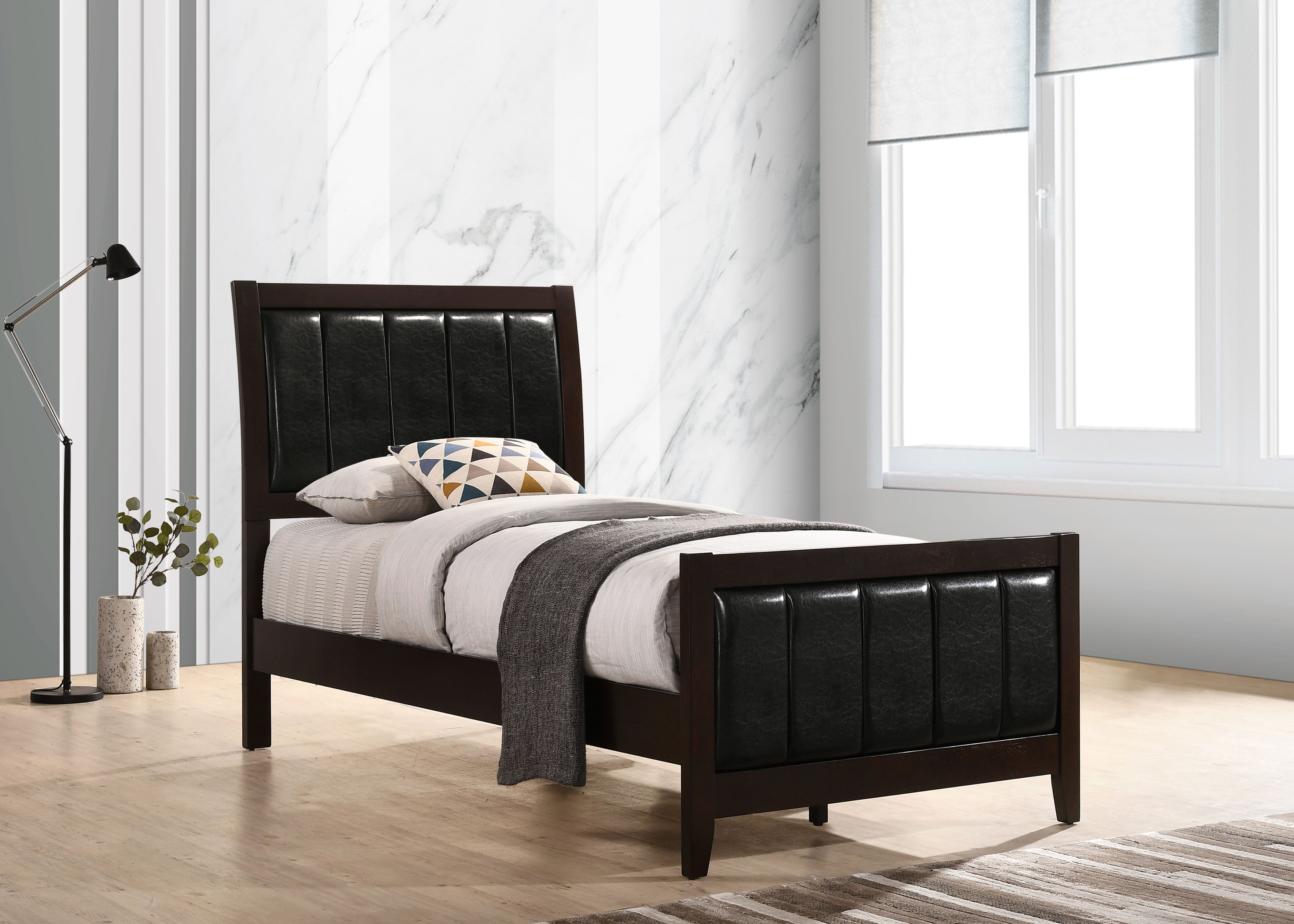 Carlton Upholstered Panel Bed Cappuccino and Black