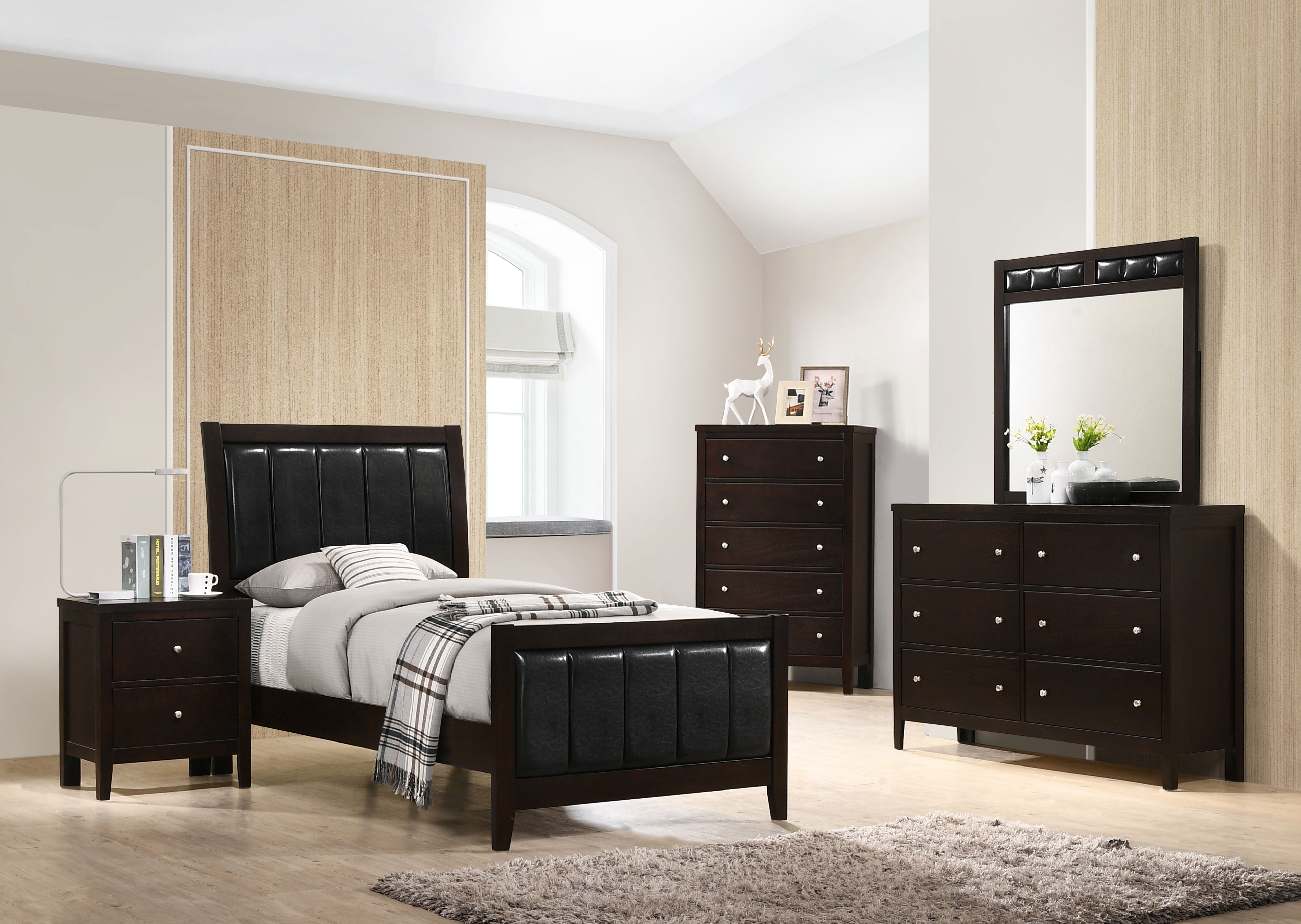 Carlton Upholstered Panel Bed Cappuccino and Black