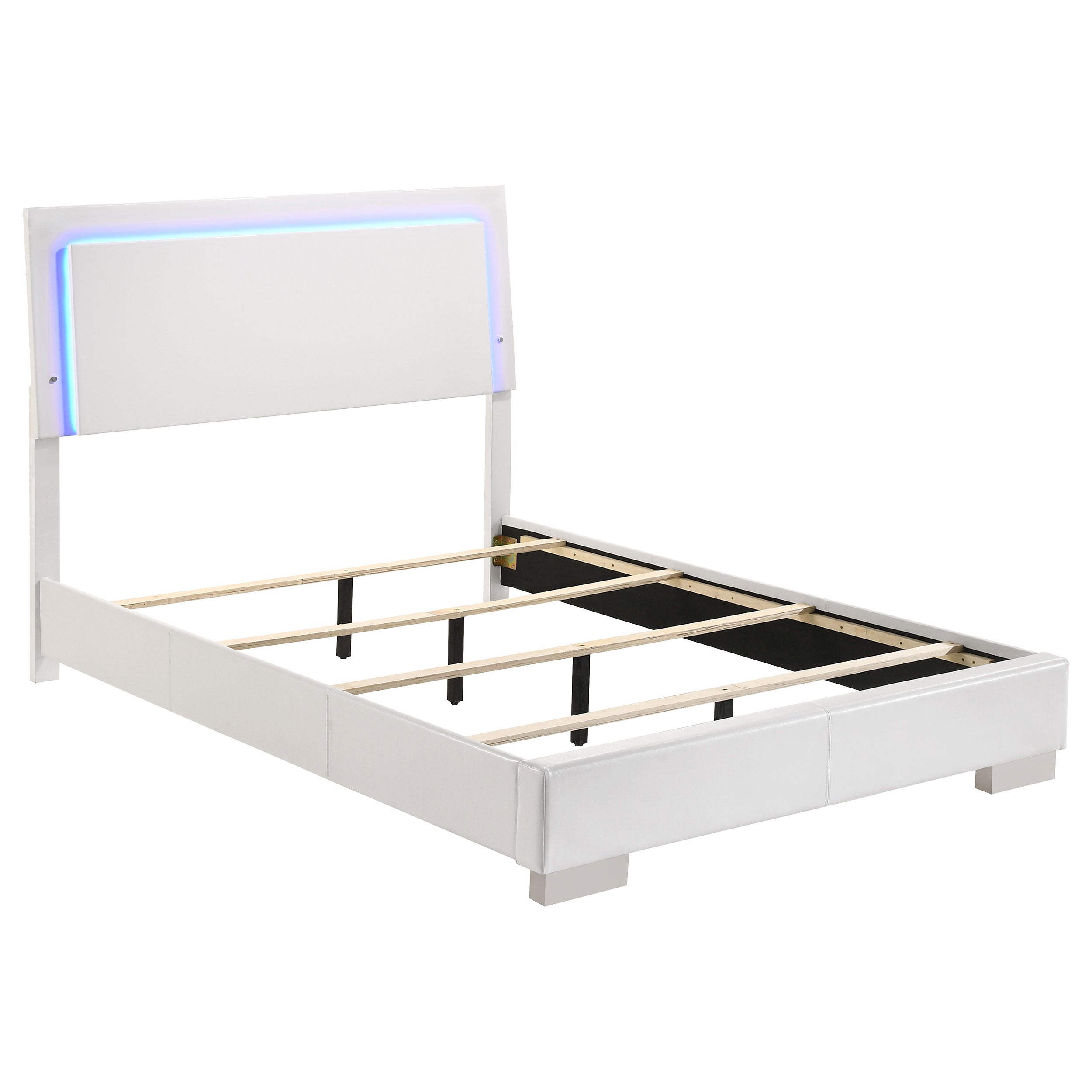 Felicity Modern Style Ultra-Glossy White Panel Bed Full With LED Lighting